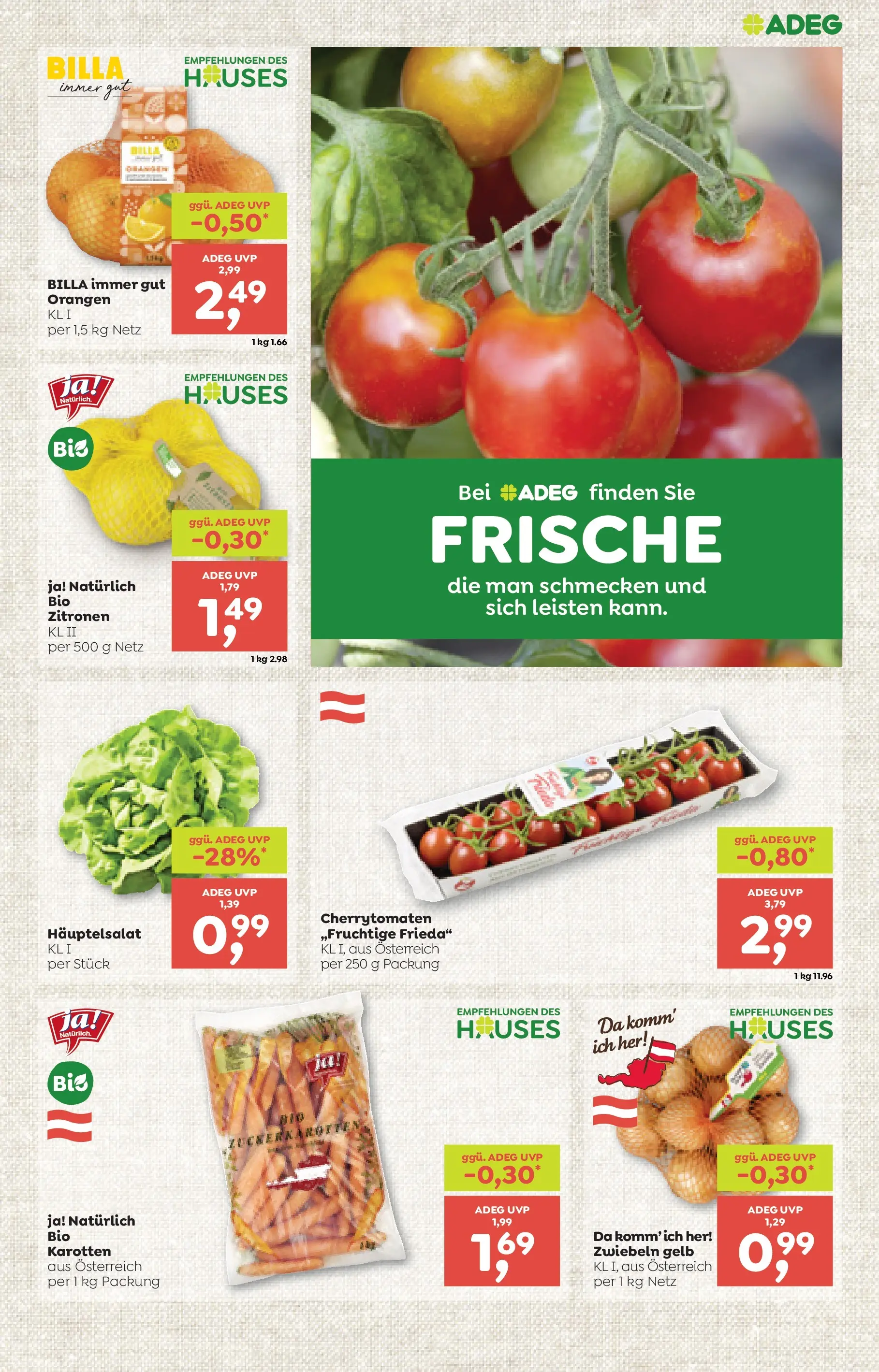 ADEG Weissenbach, Hausmening von 22.01.2026 - Aktuelle Angebote | Seite: 7 | Produkte: Zwiebeln, Orangen