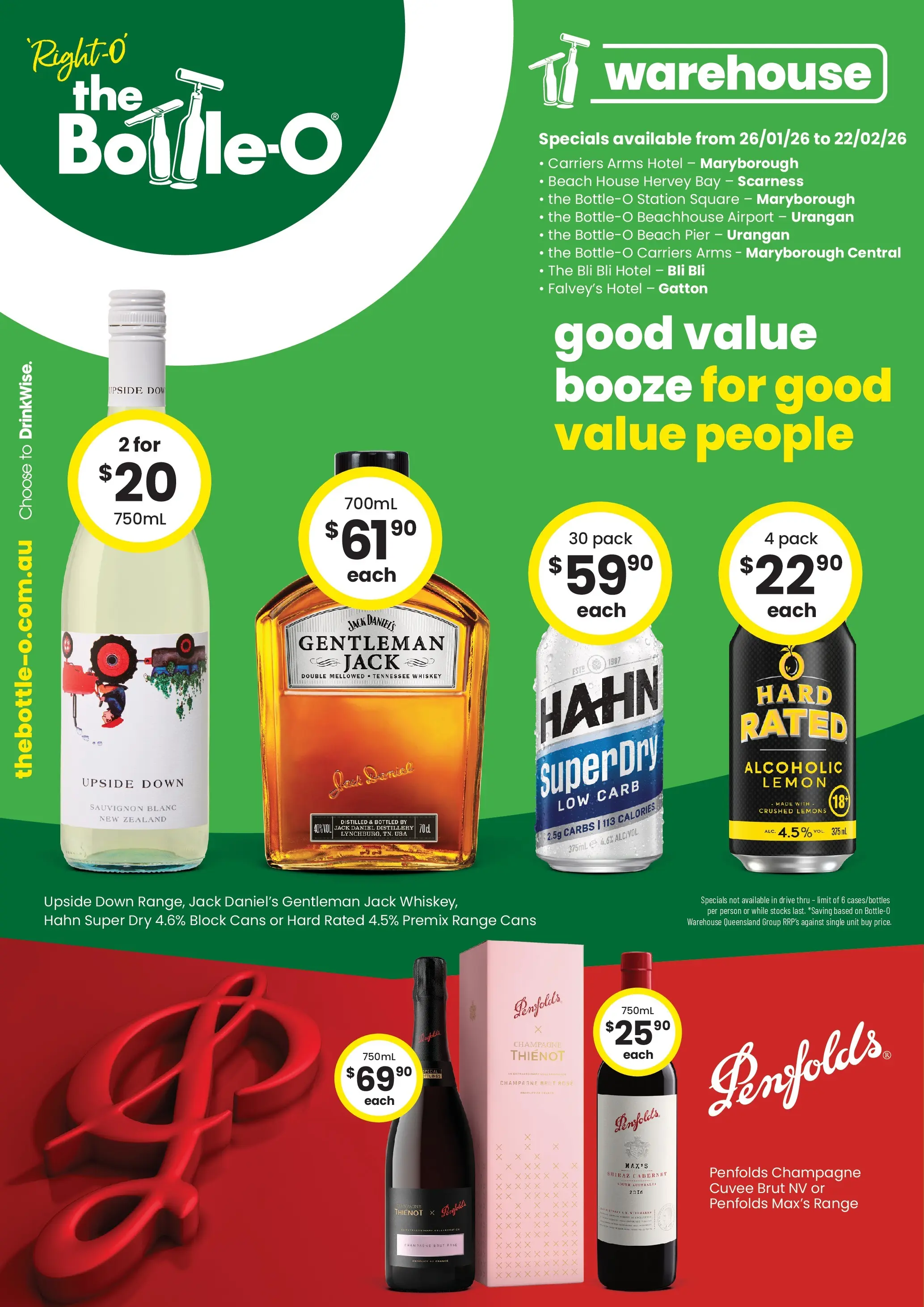 The Bottle-O - Good Value Booze, For Good Value People. 26/01 - 25/01/2026 > weekly / monthly specials | Page: 1 | Products: Whiskey, Lemon