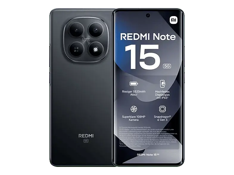 Xiaomi Redmi Note 15, 5G, 256 GB, Black, Dual SIM
