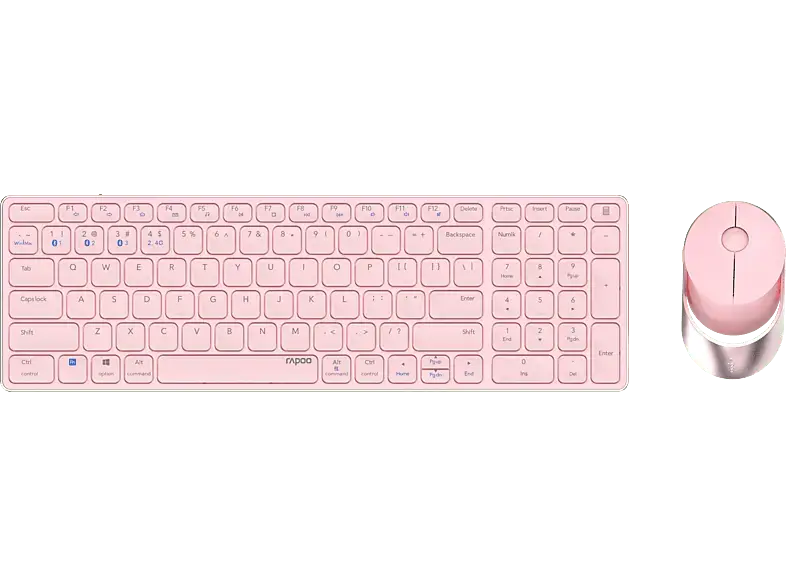 RAPOO 9750M Desktop Set, Multi-Mode, Bluetooth/USB 2.4GHz, qwertz, 1600dpi, Rosa