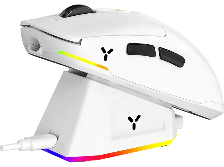 ISY IGM-6000-WT Gaming Maus mit Ladestation, 16.000 dpi, RGB-LED, Wei&szlig;