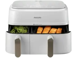 Philips NA353/10 Hei&szlig;luftfritteuse mit zwei K&ouml;rben 9 l, 2750 Watt, Wei&szlig;
