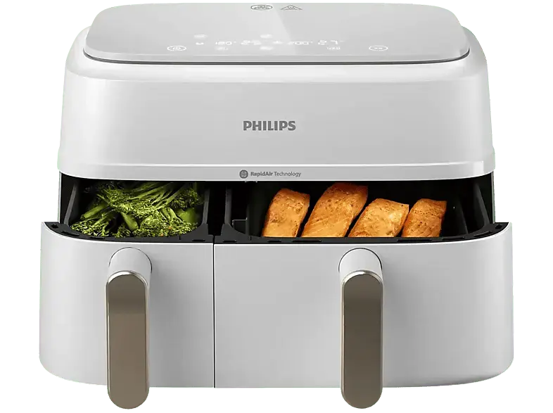 Philips NA353/10 Hei&szlig;luftfritteuse mit zwei K&ouml;rben 9 l, 2750 Watt, Wei&szlig;