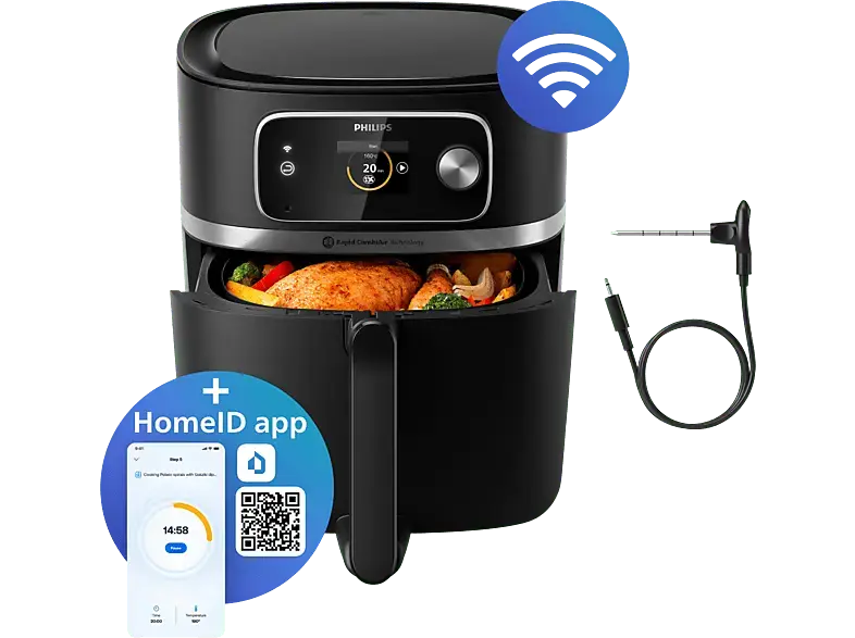 Philips HD9880/90 Airfryer 7000 Series Kombi XXL Hei&szlig;luftfritteuse inkl. integrierten Lebensmittelthermometer 2 kg, 2200 Watt, Schwarz