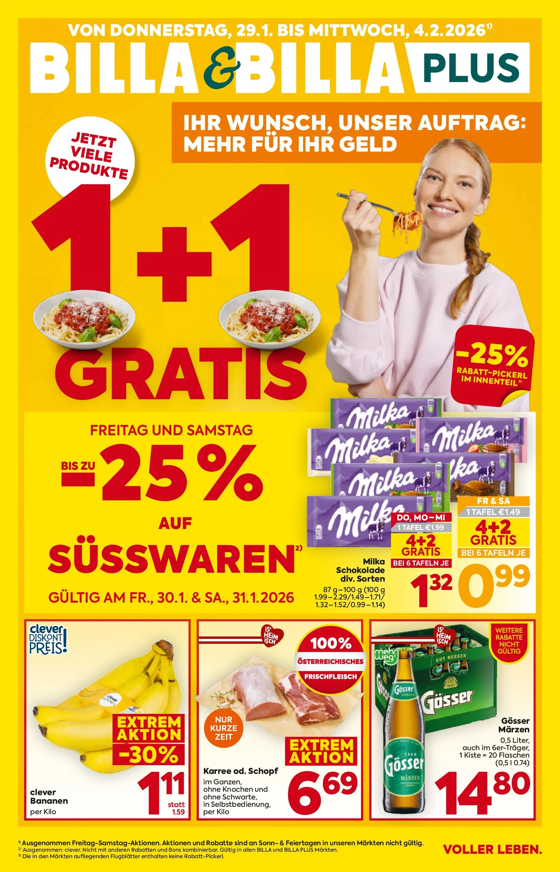 Billa - BILLA: Flugblatt gültig bei BILLA & BILLA PLUS ab 28.01.2026 - Angebote, Prospekt | Seite: 1 | Produkte: Schokolade, Bananen