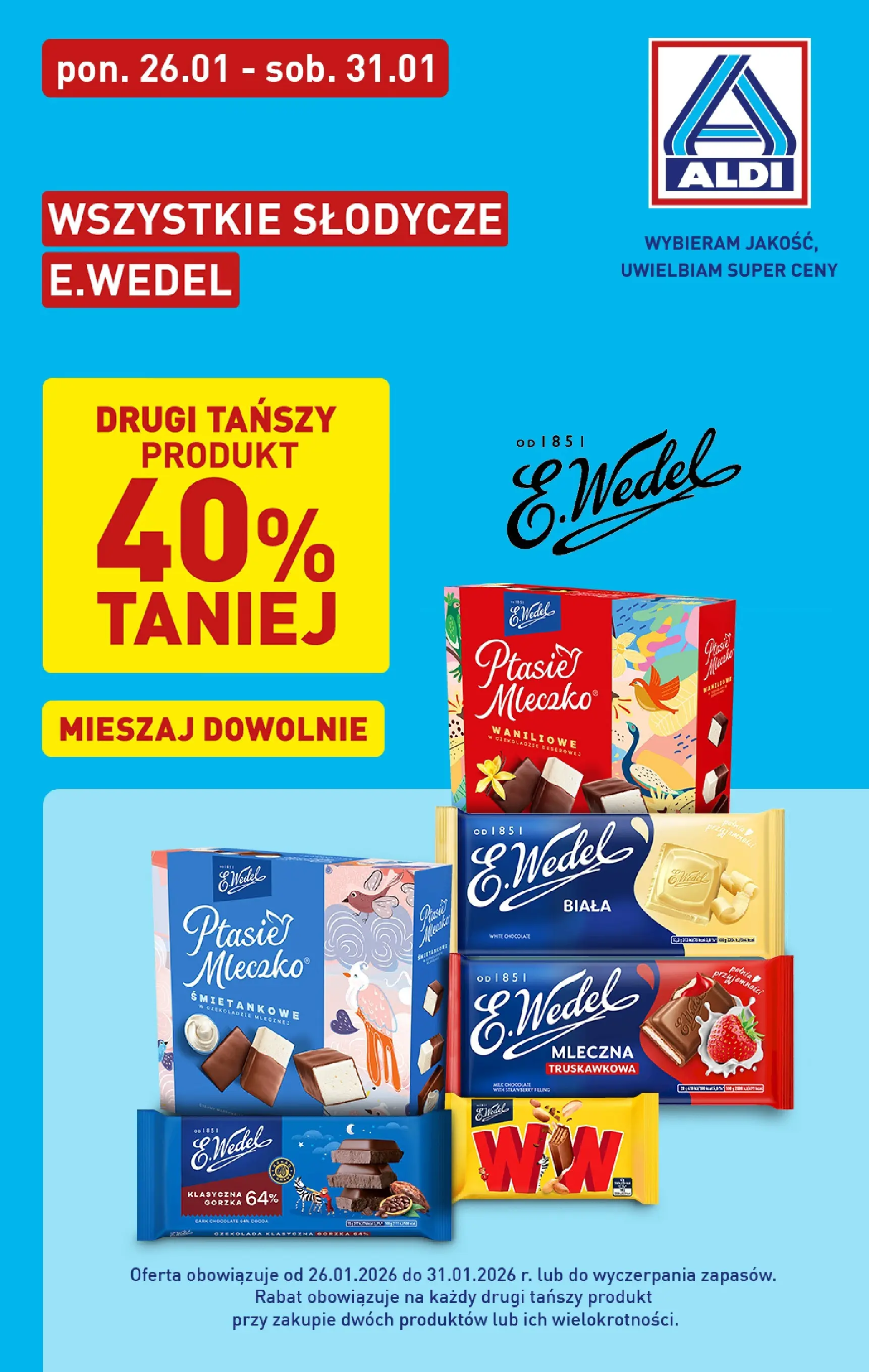 Aldi Gazetka - Słodycze E.Wedel taniej od 26.01.2026 - Ulotka PDF, promocje | Strona: 1 | Produkty: Słodycze