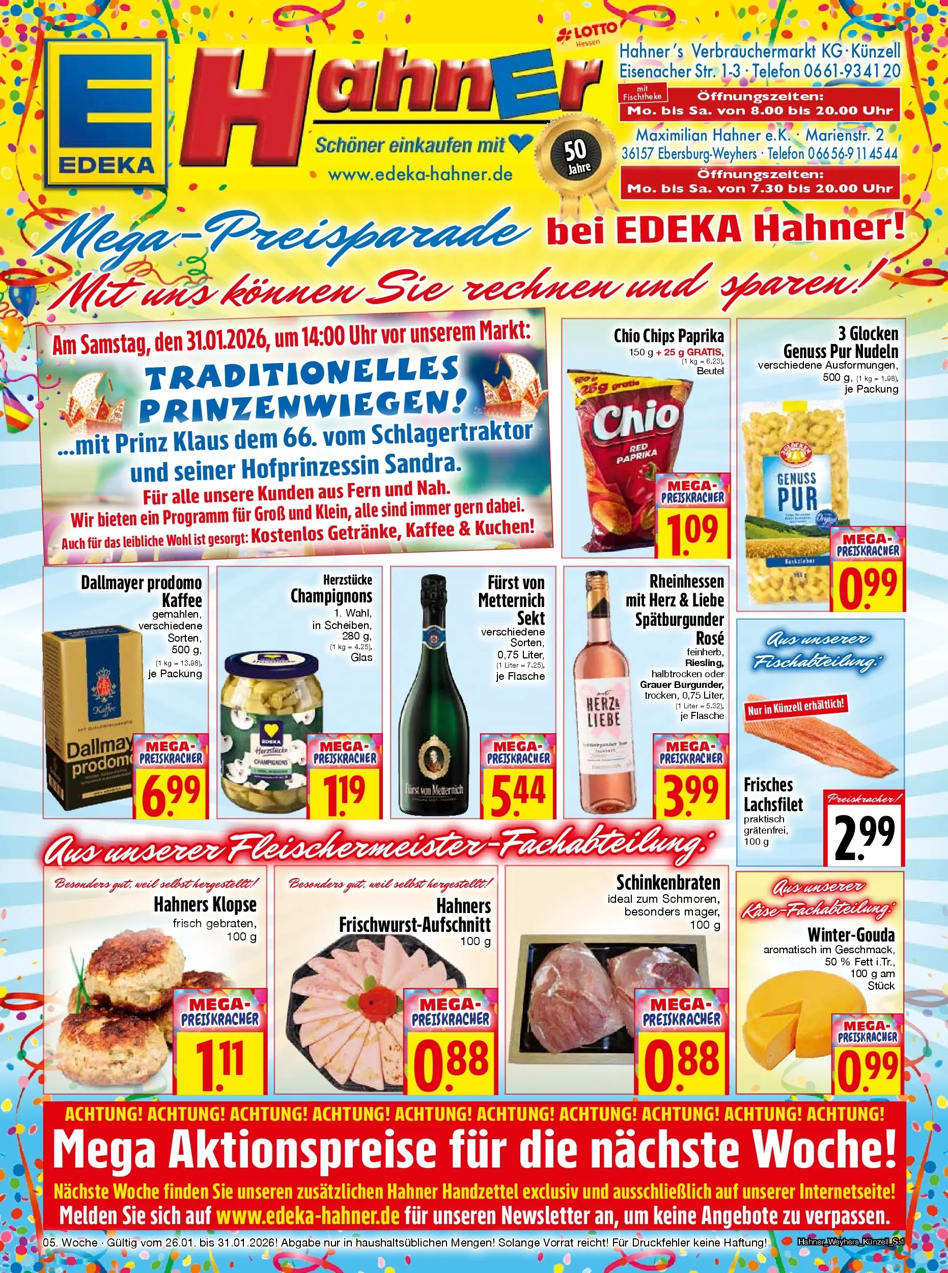 Entdecke - Edeka Hahner: Wochenangebote (ab 25.01.2026) zum Blättern | Seite: 1 | Produkte: Paprika, Nudeln, Chips, Uhr