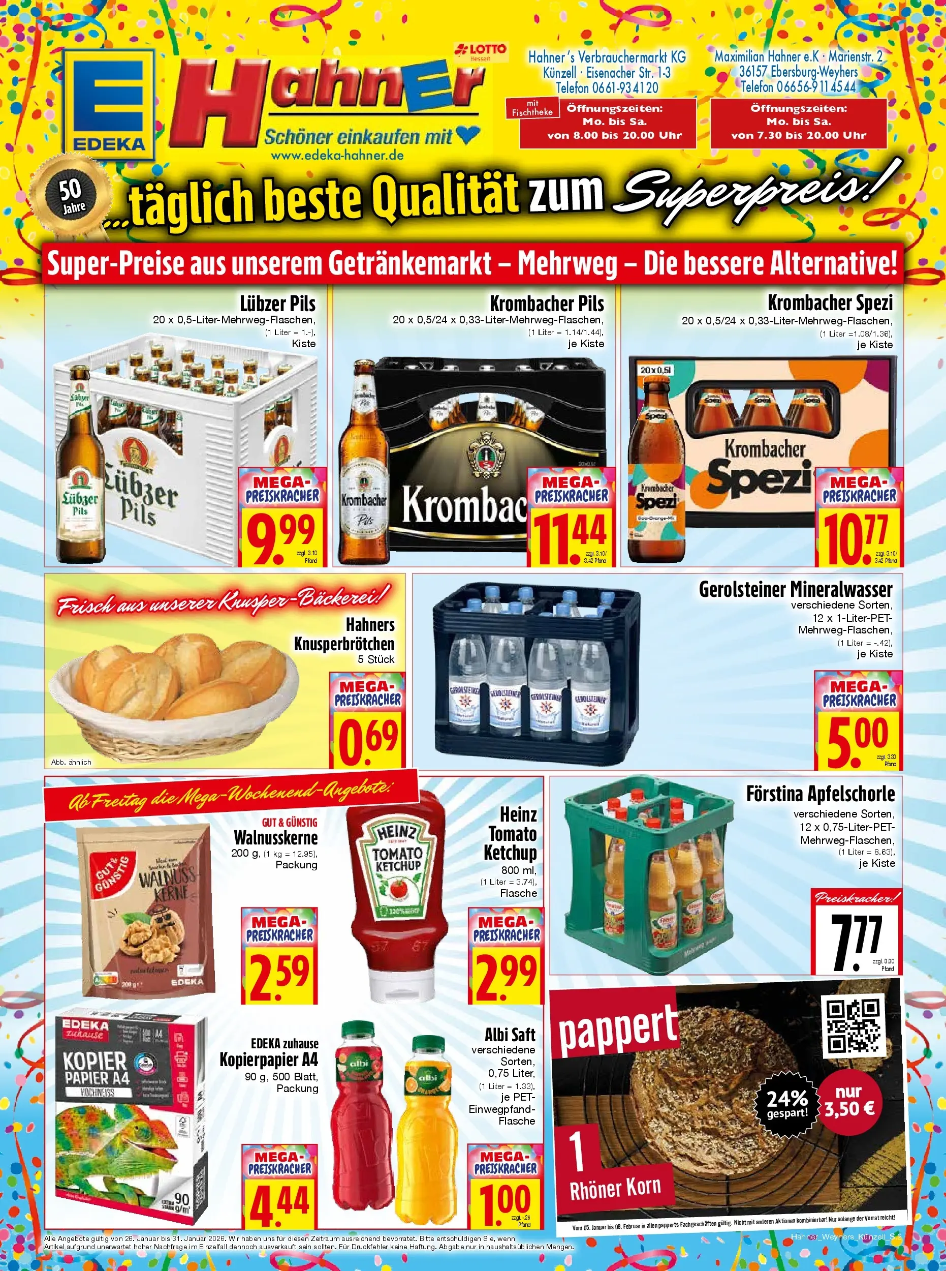 Entdecke - Edeka Hahner: Wochenangebote (ab 25.01.2026) zum Blättern | Seite: 2 | Produkte: Pils, Mineralwasser, Uhr, Gerolsteiner