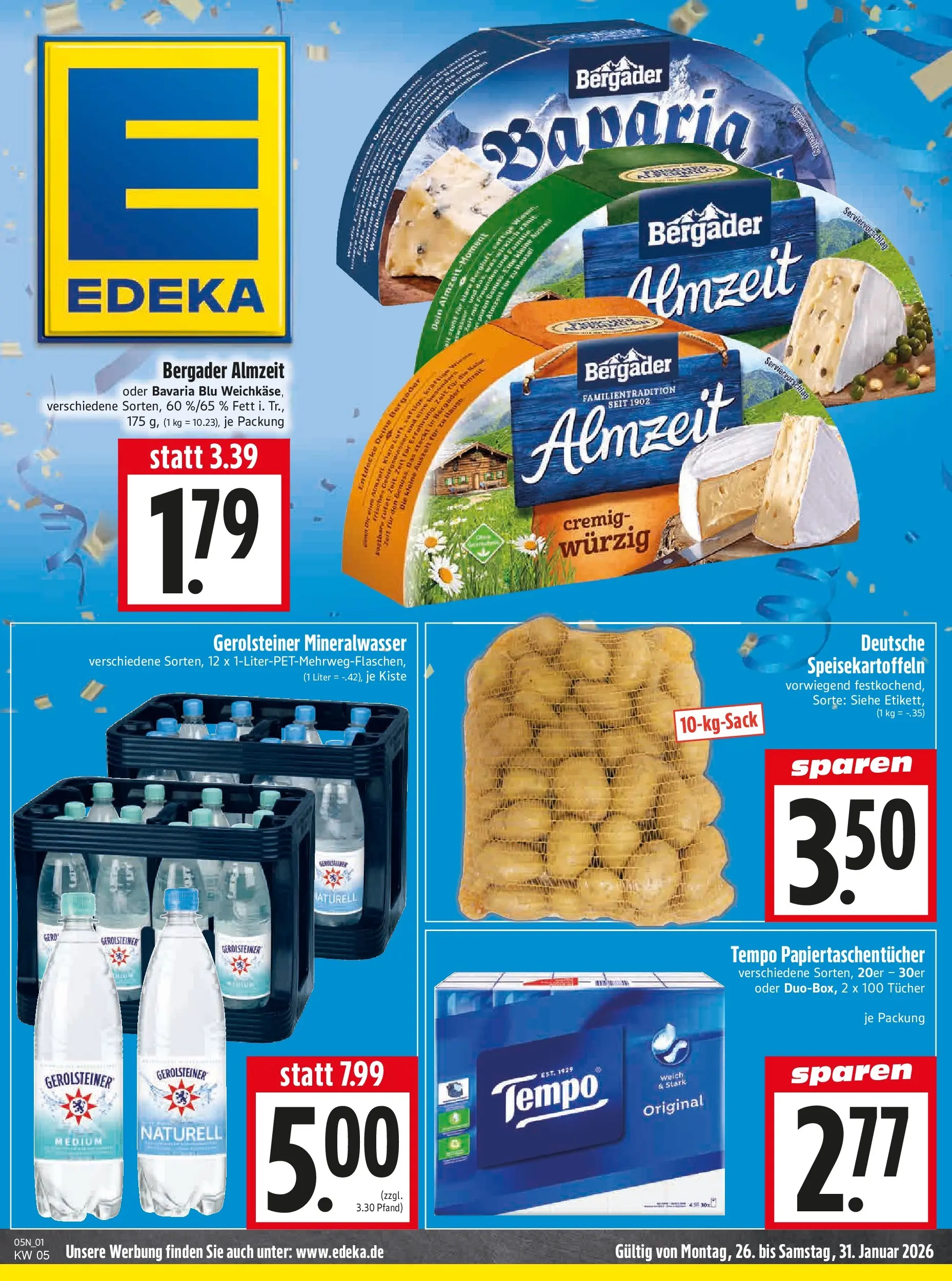 Entdecke - Edeka Hahner: Wochenangebote (ab 25.01.2026) zum Blättern | Seite: 3 | Produkte: Mineralwasser, Tempo, Gerolsteiner