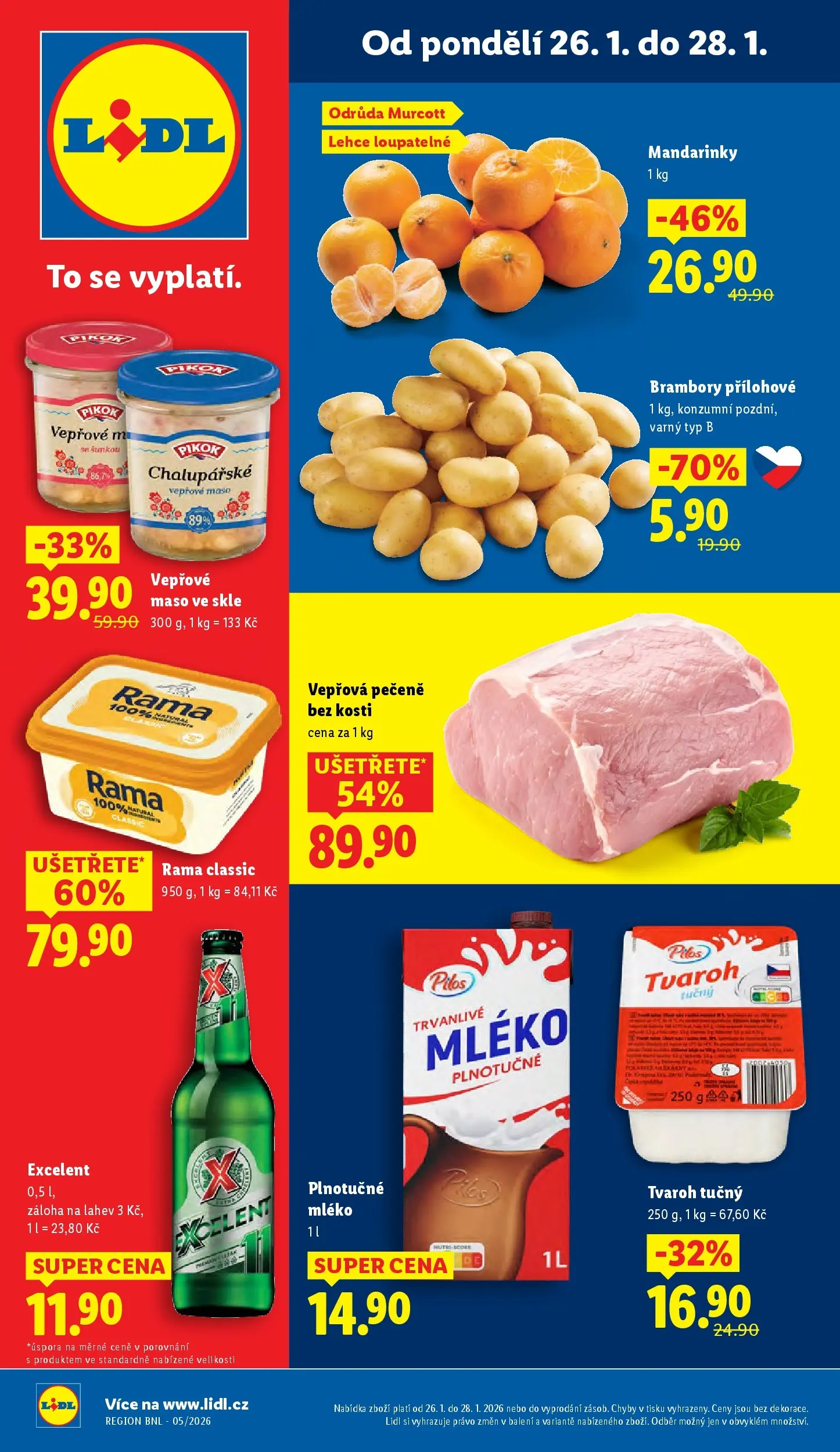 Lidl leták od 25.01.2026 - Nový akční leták | Strana: 1 | Produkty: Vepřová pečeně, Mléko, Plnotučné mléko, Maso