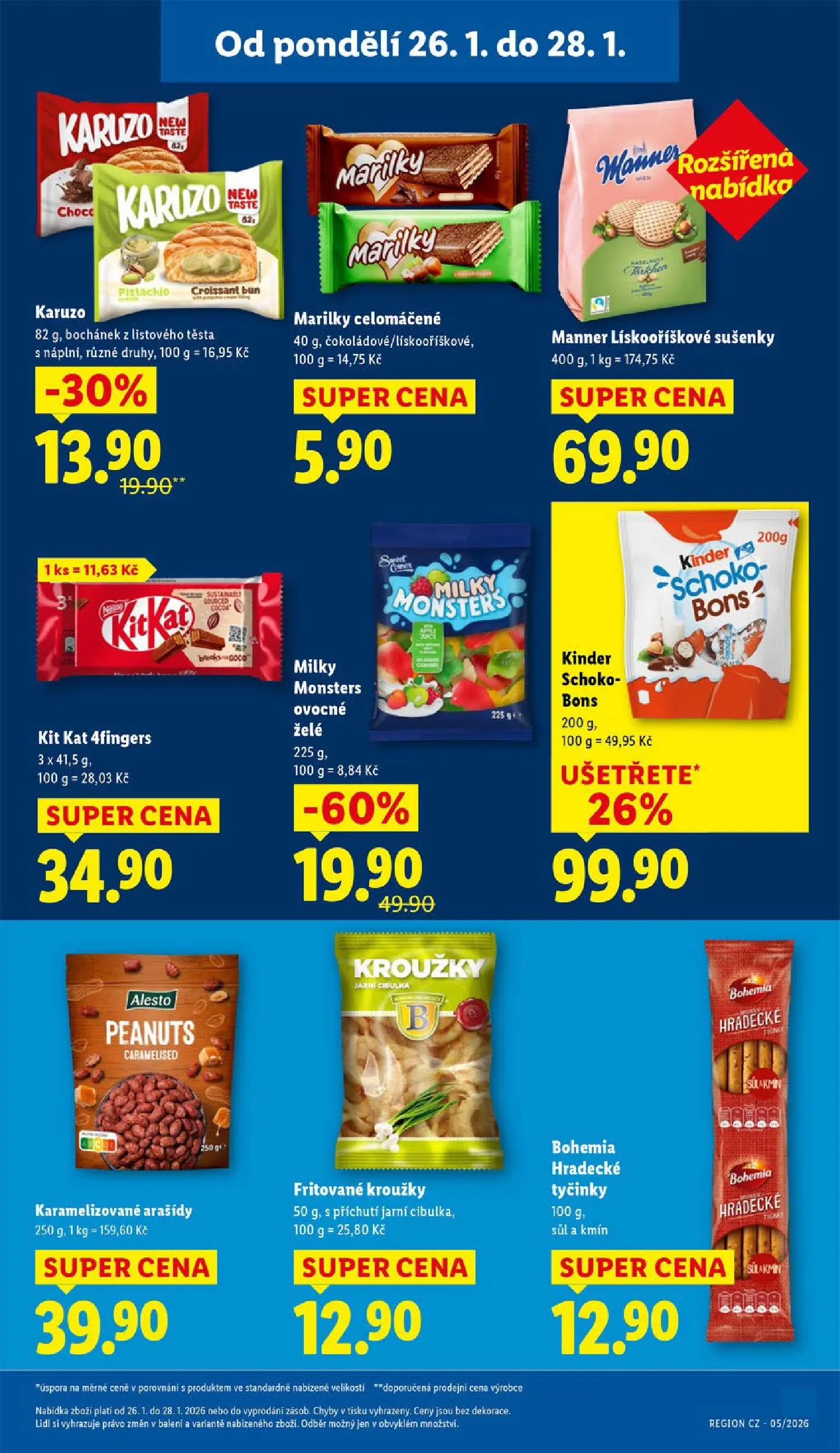 Lidl leták od 25.01.2026 - Nový akční leták | Strana: 27 | Produkty: Tyčinky, Arašídy, Hradecké tyčinky, Kinder