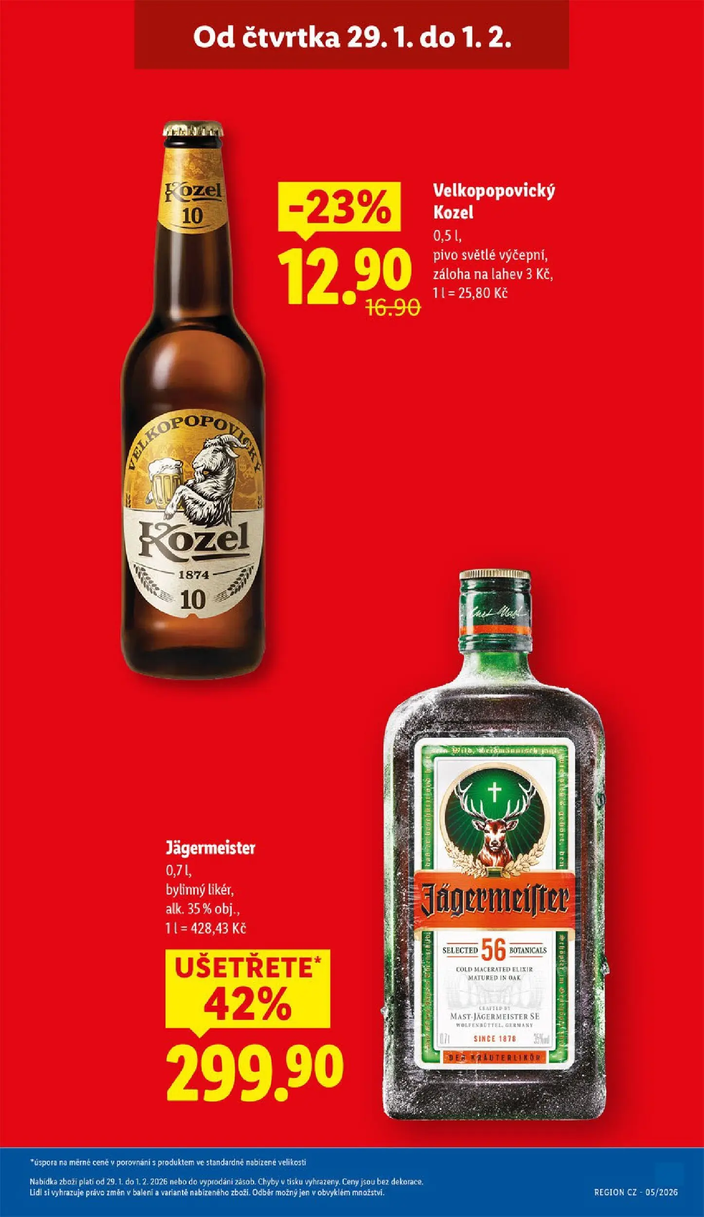 Lidl leták od 28.01.2026 - Nový akční leták | Strana: 5 | Produkty: Jägermeister, Pivo, Kozel, Láhev