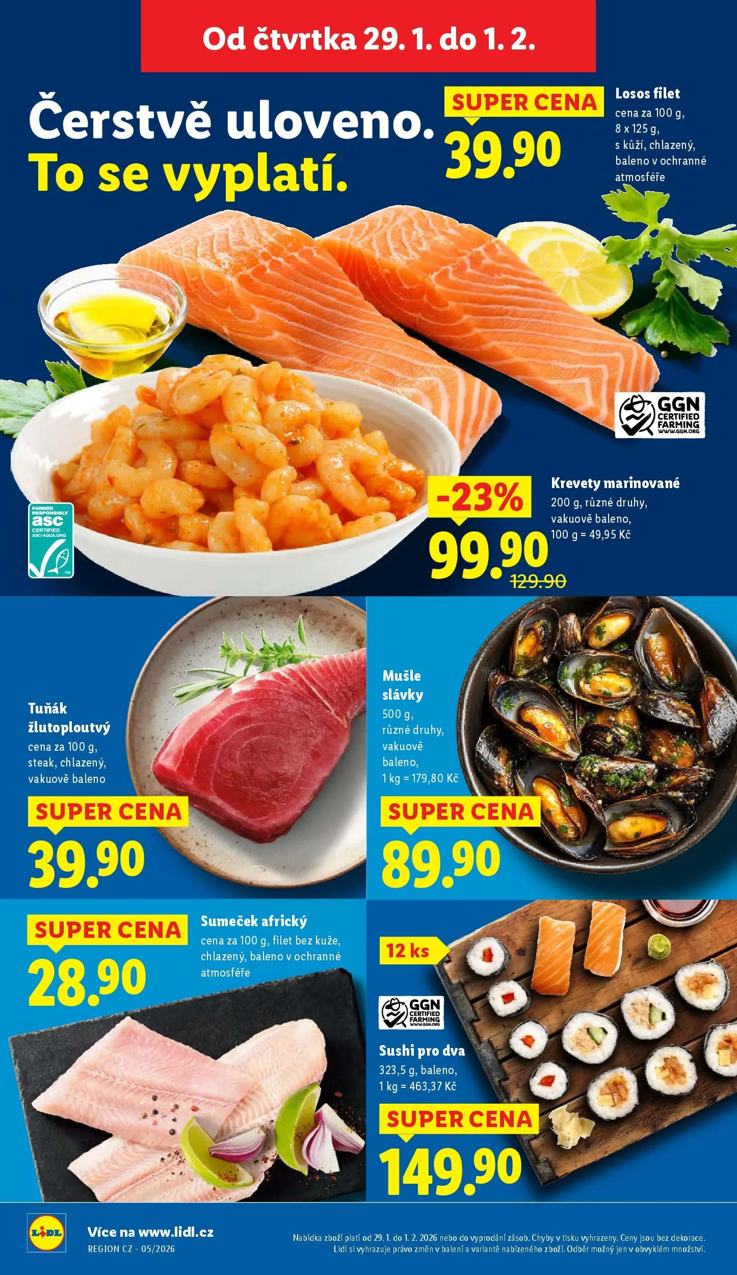 Lidl leták od 28.01.2026 - Nový akční leták | Strana: 10 | Produkty: Losos Filet, Sushi, Filet, Krevety