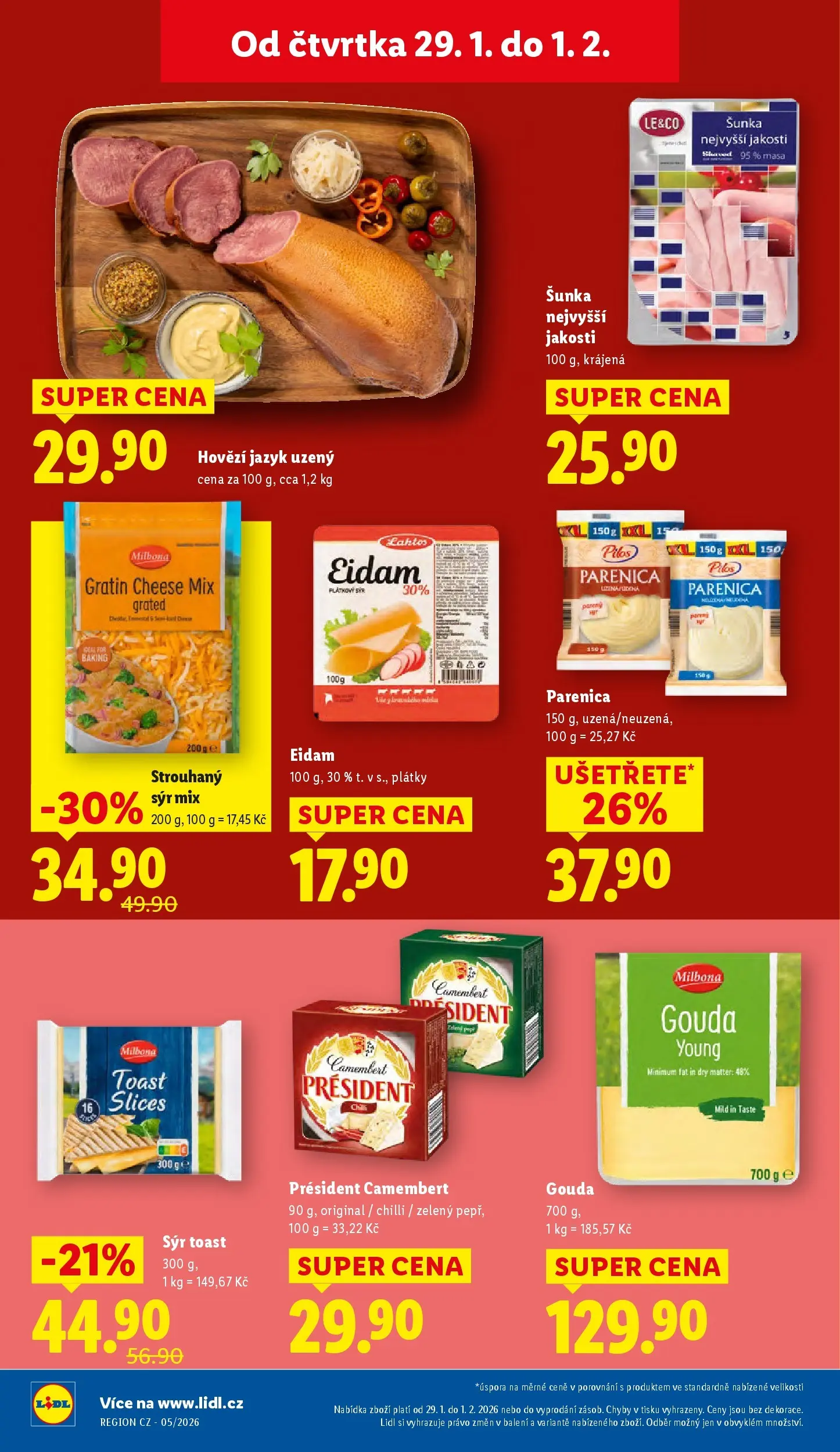 Lidl leták od 28.01.2026 - Nový akční leták | Strana: 14 | Produkty: Sýr, Šunka, Milbona, Eidam