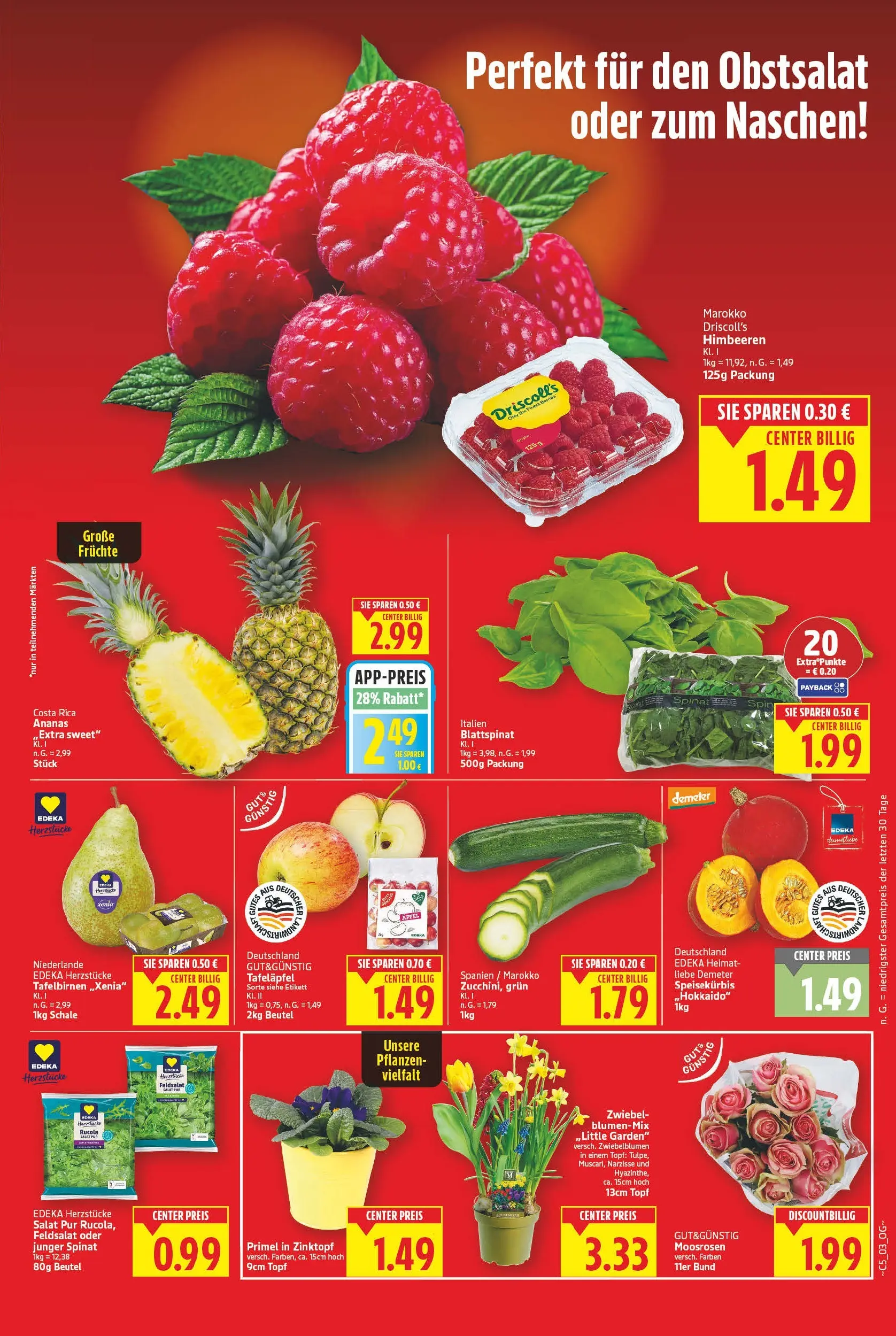 E center - Wochenangebote (ab 10.05.2026) zum Blättern | Seite: 3 | Produkte: Himbeeren, Rucola, Äpfel, Ananas