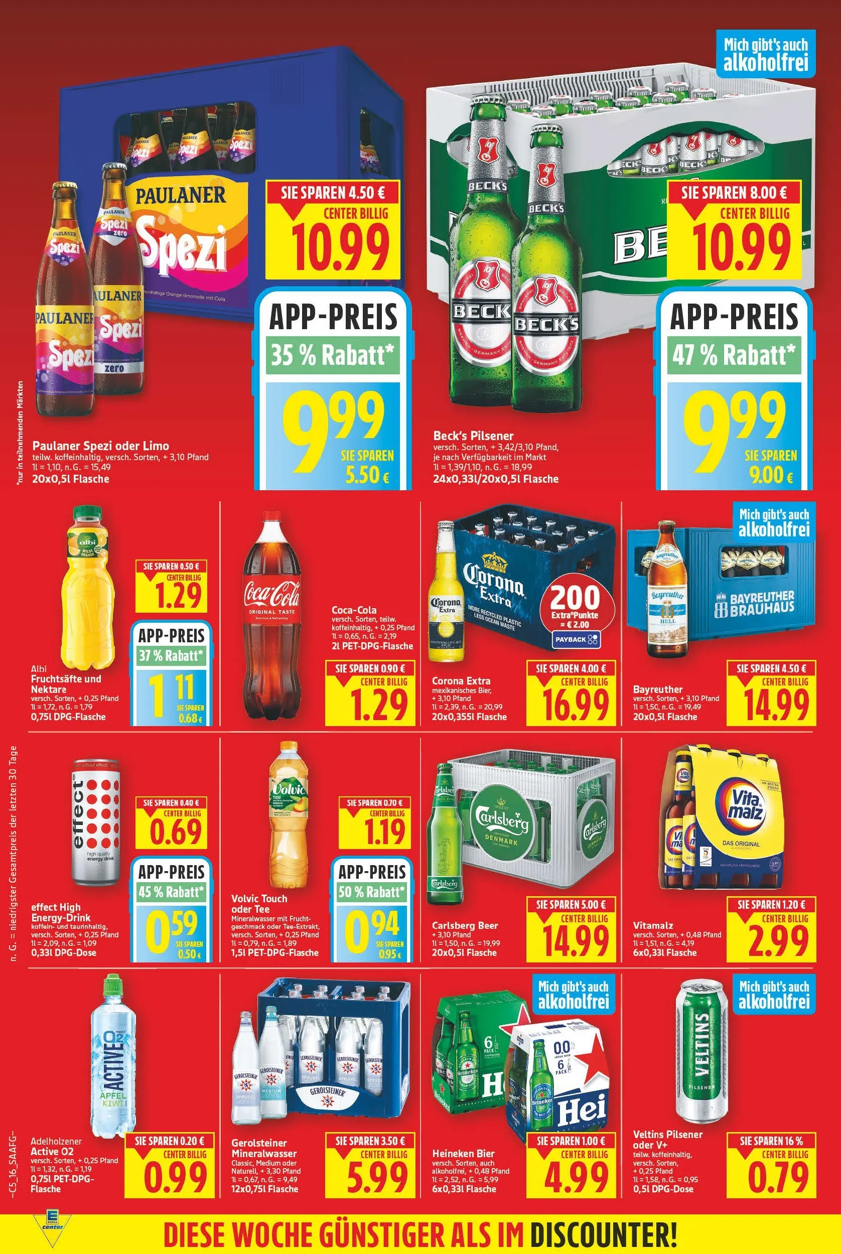 E center - Wochenangebote (ab 10.05.2026) zum Blättern | Seite: 16 | Produkte: Mineralwasser, Tee, Paulaner, Veltins