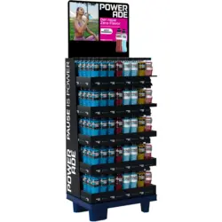 Display. Powerade Sports, 5 Sorten, 240 Fl. x 0,5L