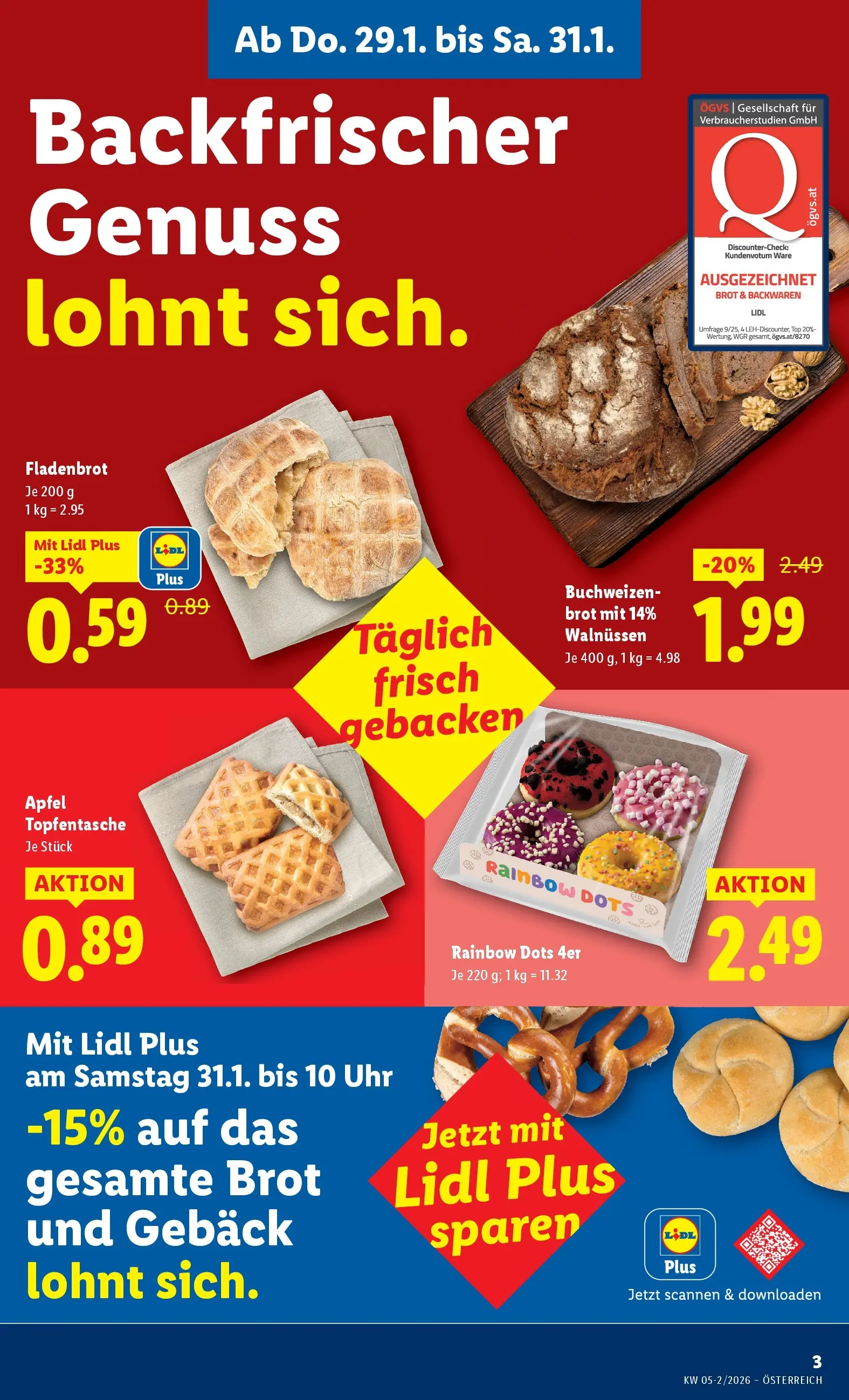 Lidl Flugblatt - Fohnsdorf, Neunkirchen, Graz ab 29.01.2026 - Angebote ab donnerstag | Seite: 3 | Produkte: Uhr, Brot, Äpfel