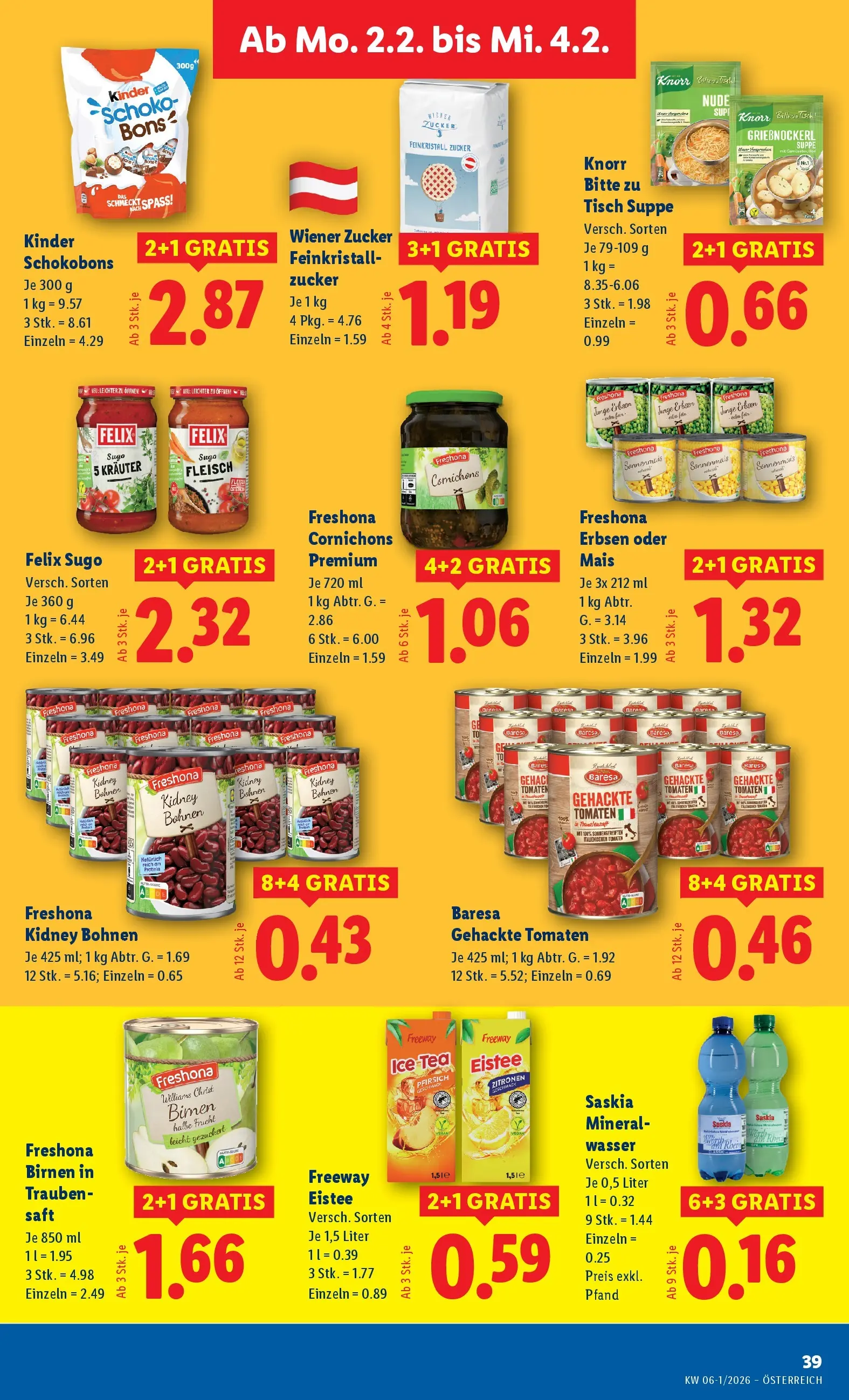 Lidl Flugblatt - Fohnsdorf, Neunkirchen, Graz ab 29.01.2026 - Angebote ab donnerstag | Seite: 43 | Produkte: Wasser, Zucker, Pfirsich, Tomaten