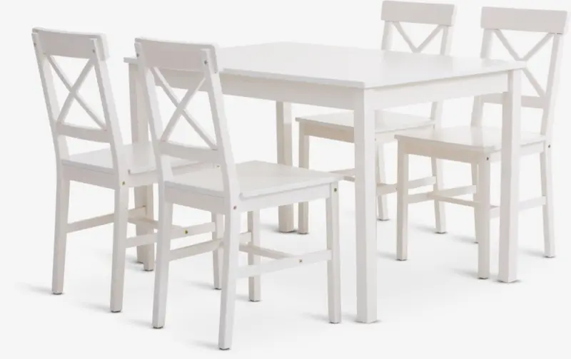 JYSK EJBY Д118 маса бяла + 4 EJBY стола бели