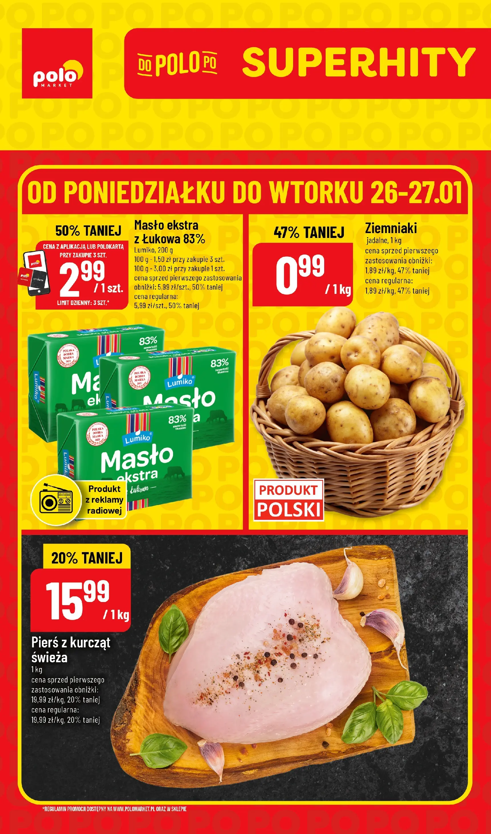Nowa POLOmarket gazetka od jutra 25.01.2026 (PDF) | Strona: 1 | Produkty: Masło, Ziemniaki