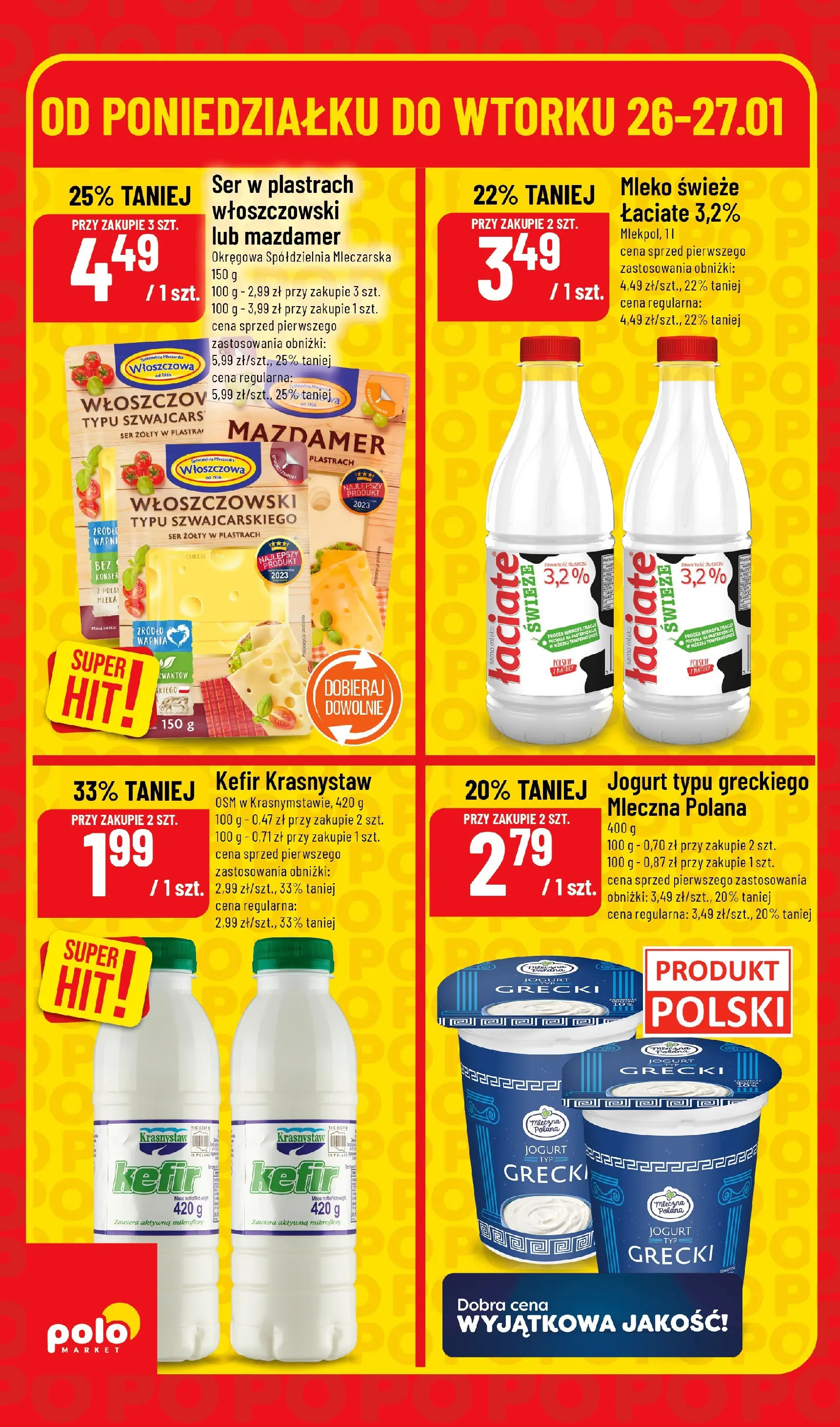 Nowa POLOmarket gazetka od jutra 25.01.2026 (PDF) | Strona: 4 | Produkty: Kefir, Mleka, Ser, Jogurt