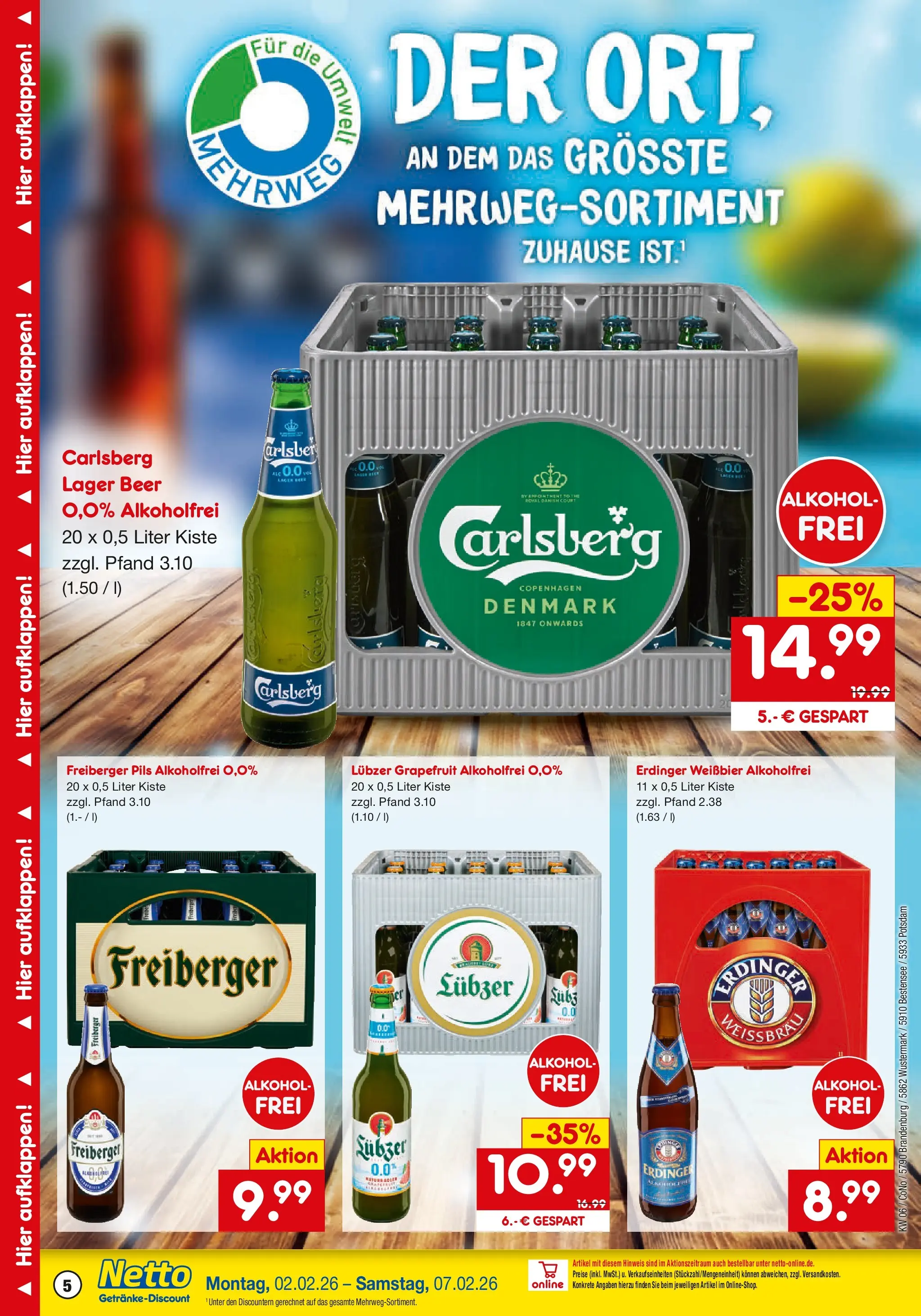 Netto Marken-Discount prospekt Wustermark-Elstal	 (ab 01.02.2026) » Angebote | Seite: 5 | Produkte: Erdinger, Weißbier, Pils, Lubzer