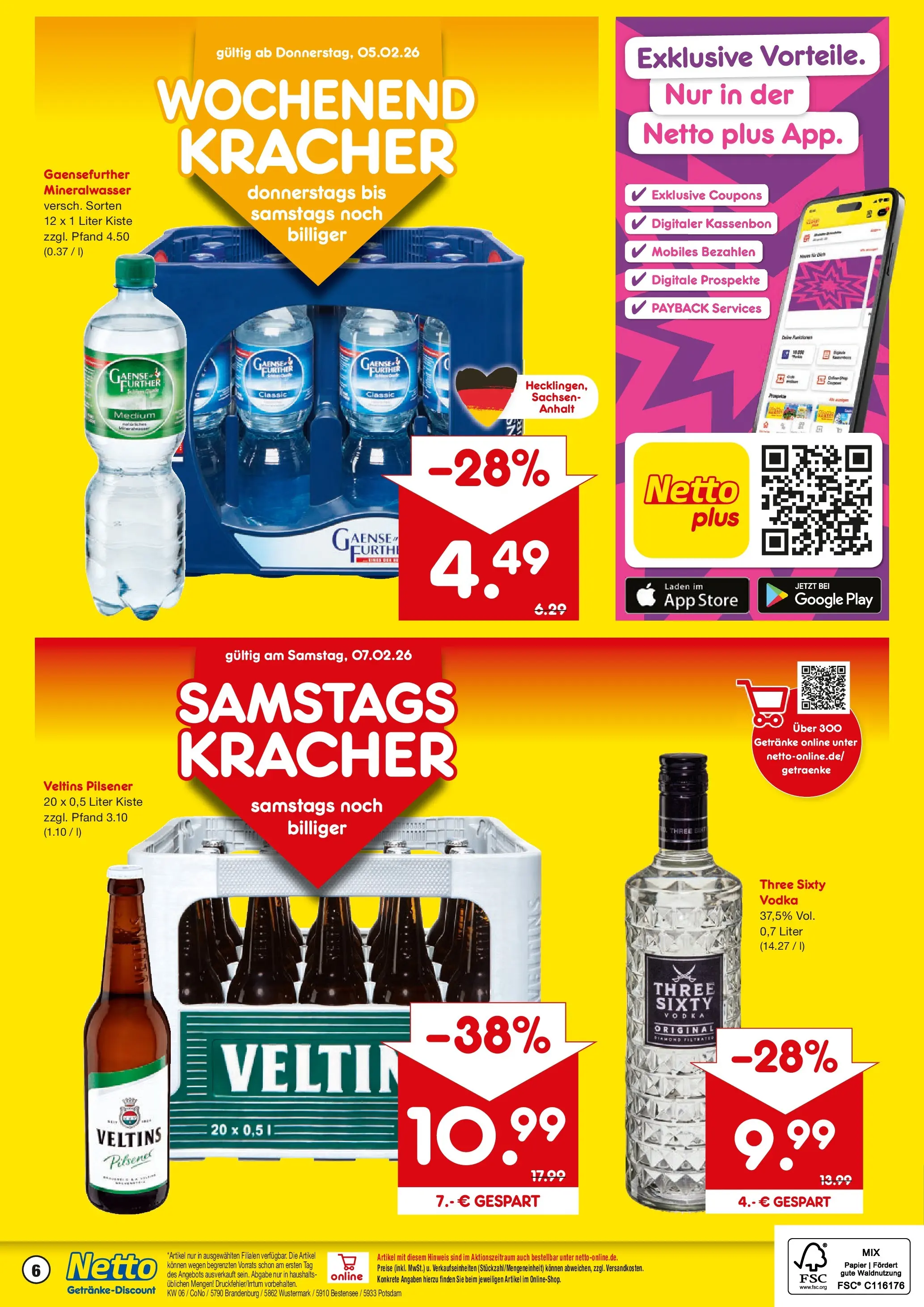 Netto Marken-Discount prospekt Wustermark-Elstal	 (ab 01.02.2026) » Angebote | Seite: 6 | Produkte: Mineralwasser, Vodka, Veltins