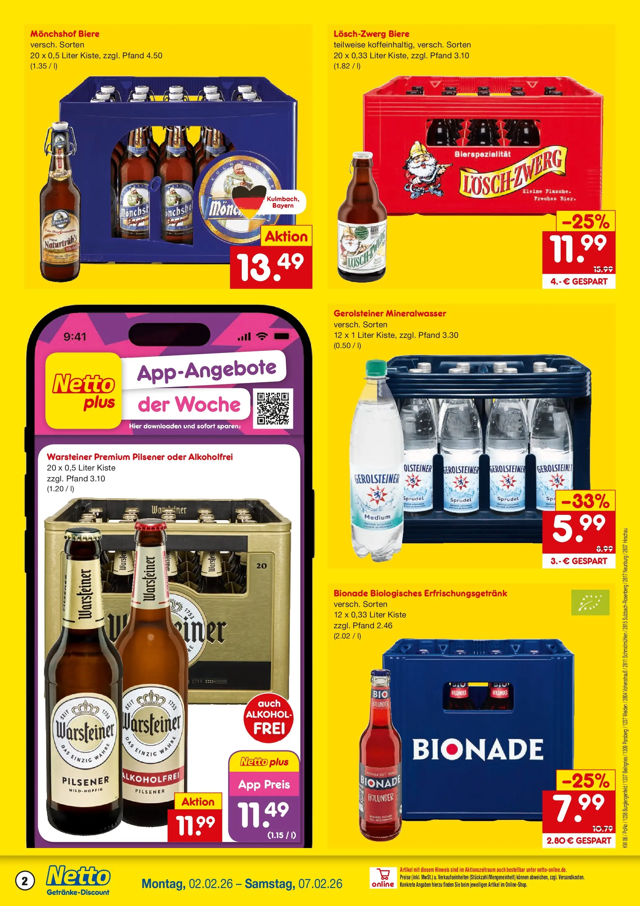 Netto Marken-Discount prospekt Beilngries	 (ab 01.02.2026) » Angebote | Seite: 2 | Produkte: Monchshof, Mineralwasser, Warsteiner, Gerolsteiner