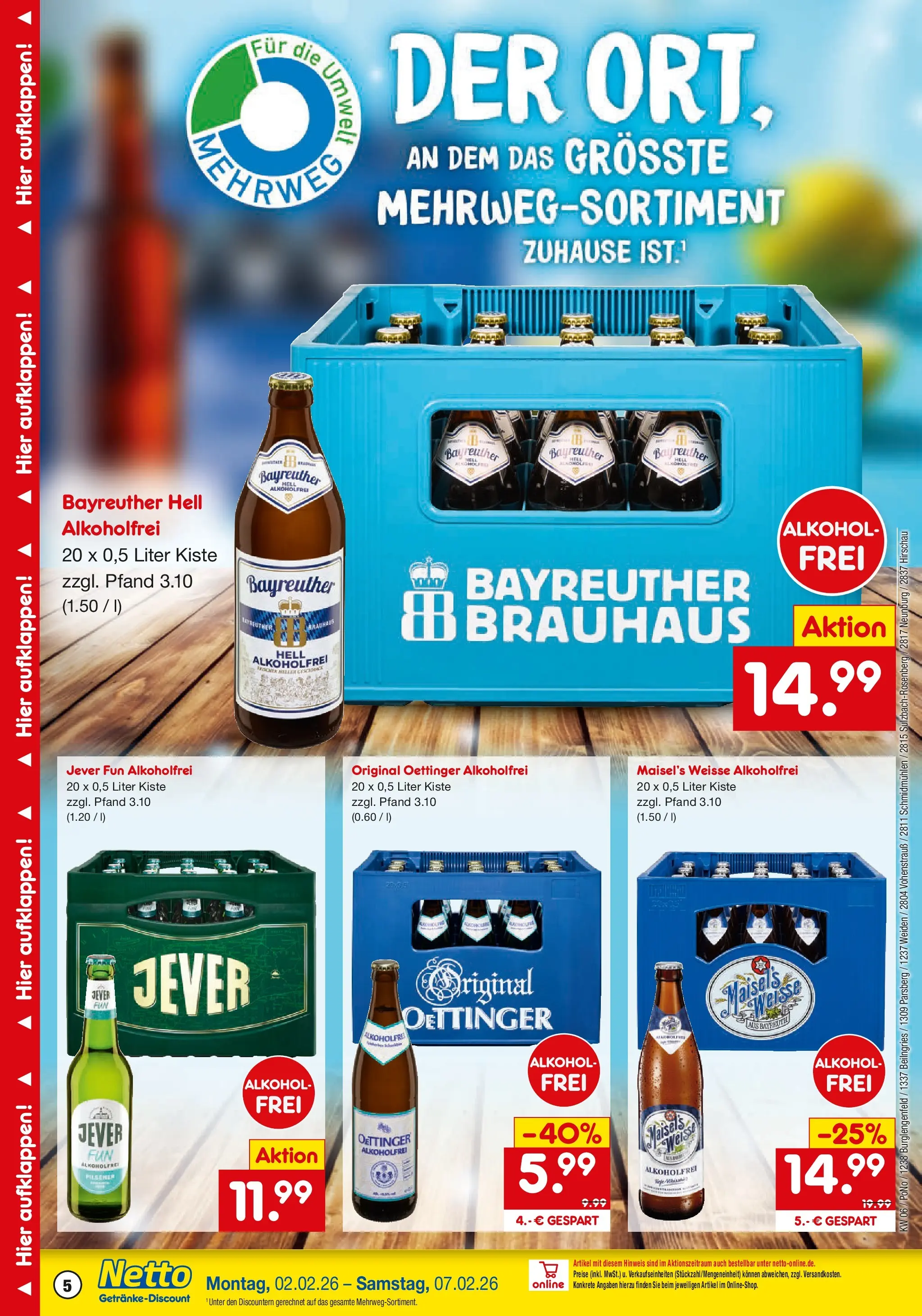 Netto Marken-Discount prospekt Beilngries	 (ab 01.02.2026) » Angebote | Seite: 5 | Produkte: Bayreuther hell, Oettinger, Jever