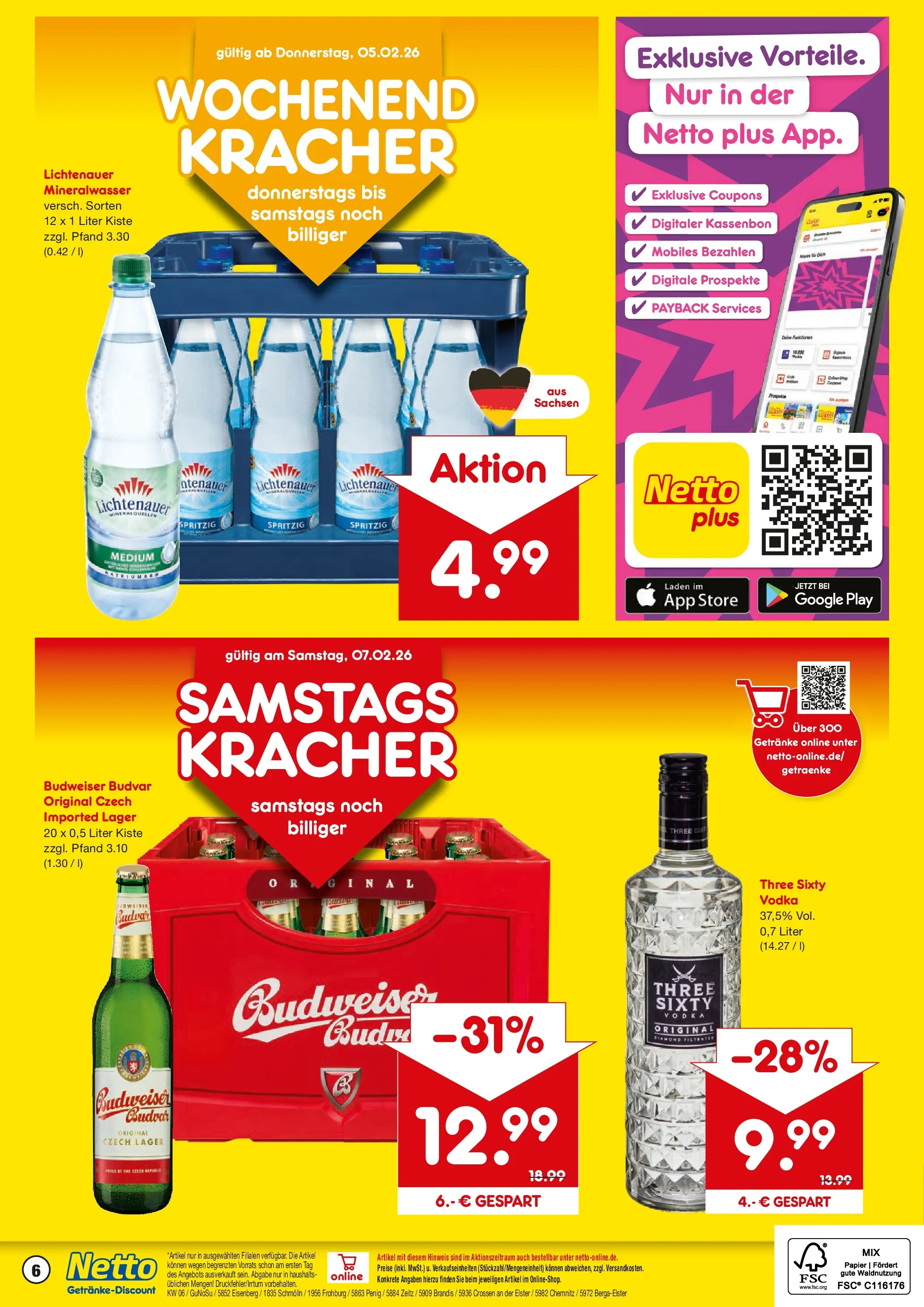Netto Marken-Discount prospekt Penig	 (ab 02.02.2026) » Angebote | Seite: 6 | Produkte: Tür, Mineralwasser, Budweiser, Vodka
