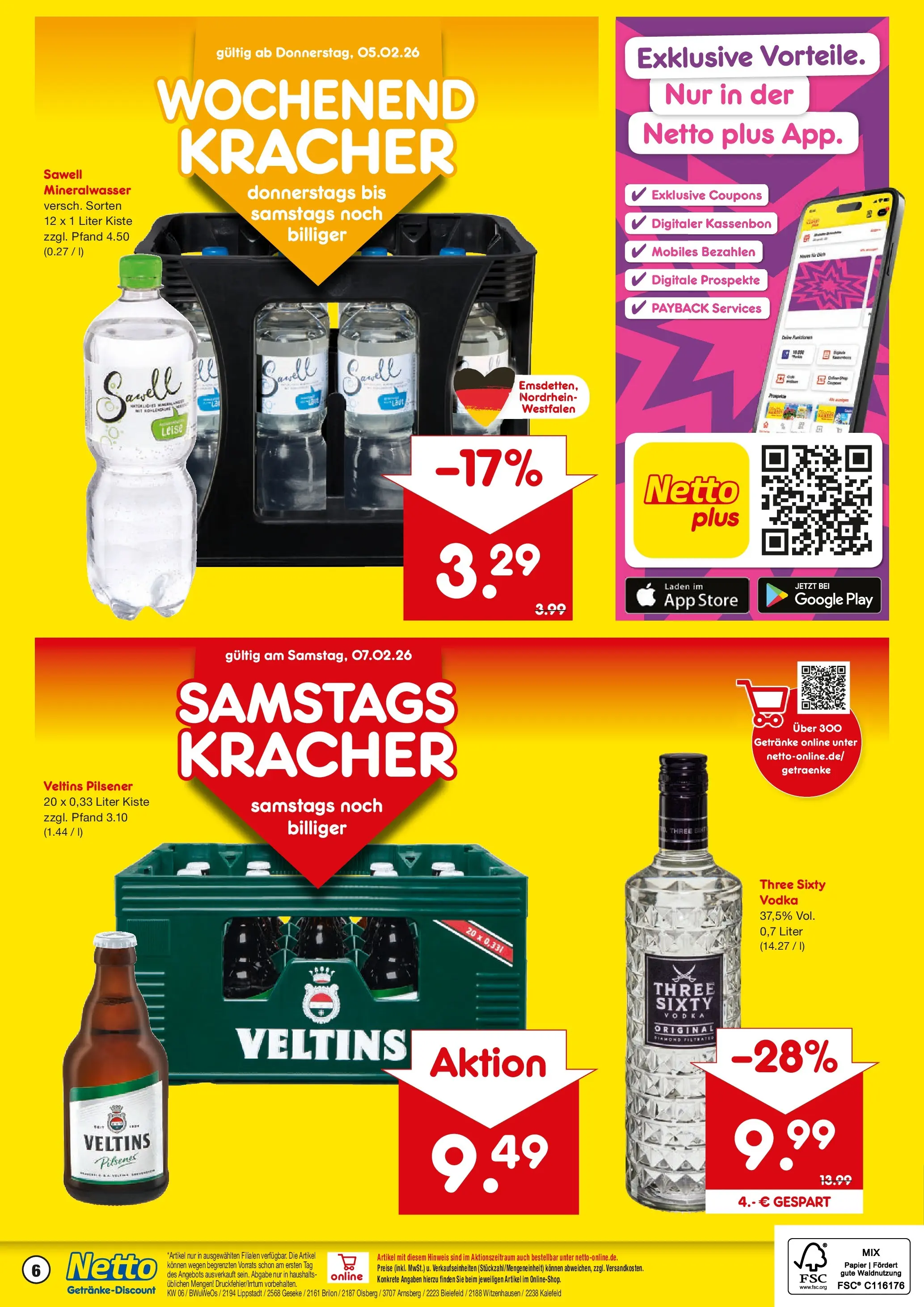 Netto Marken-Discount prospekt Lippstadt	 (ab 01.02.2026) » Angebote | Seite: 6 | Produkte: Mineralwasser, Vodka, Veltins