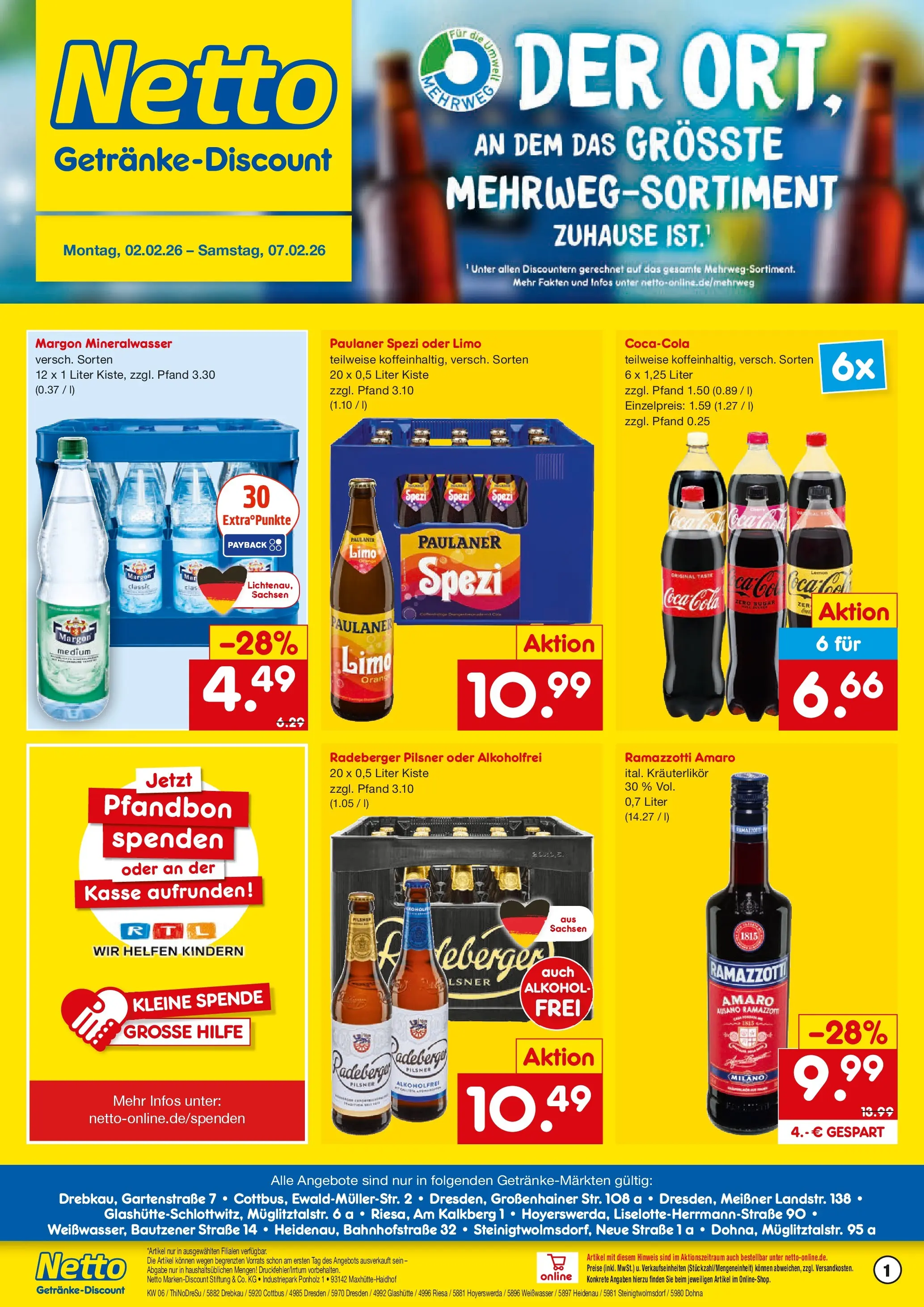 Netto Marken-Discount prospekt Dohna	 (ab 02.02.2026) » Angebote | Seite: 1 | Produkte: Weißbier, Mineralwasser, Kiwi, Paulaner
