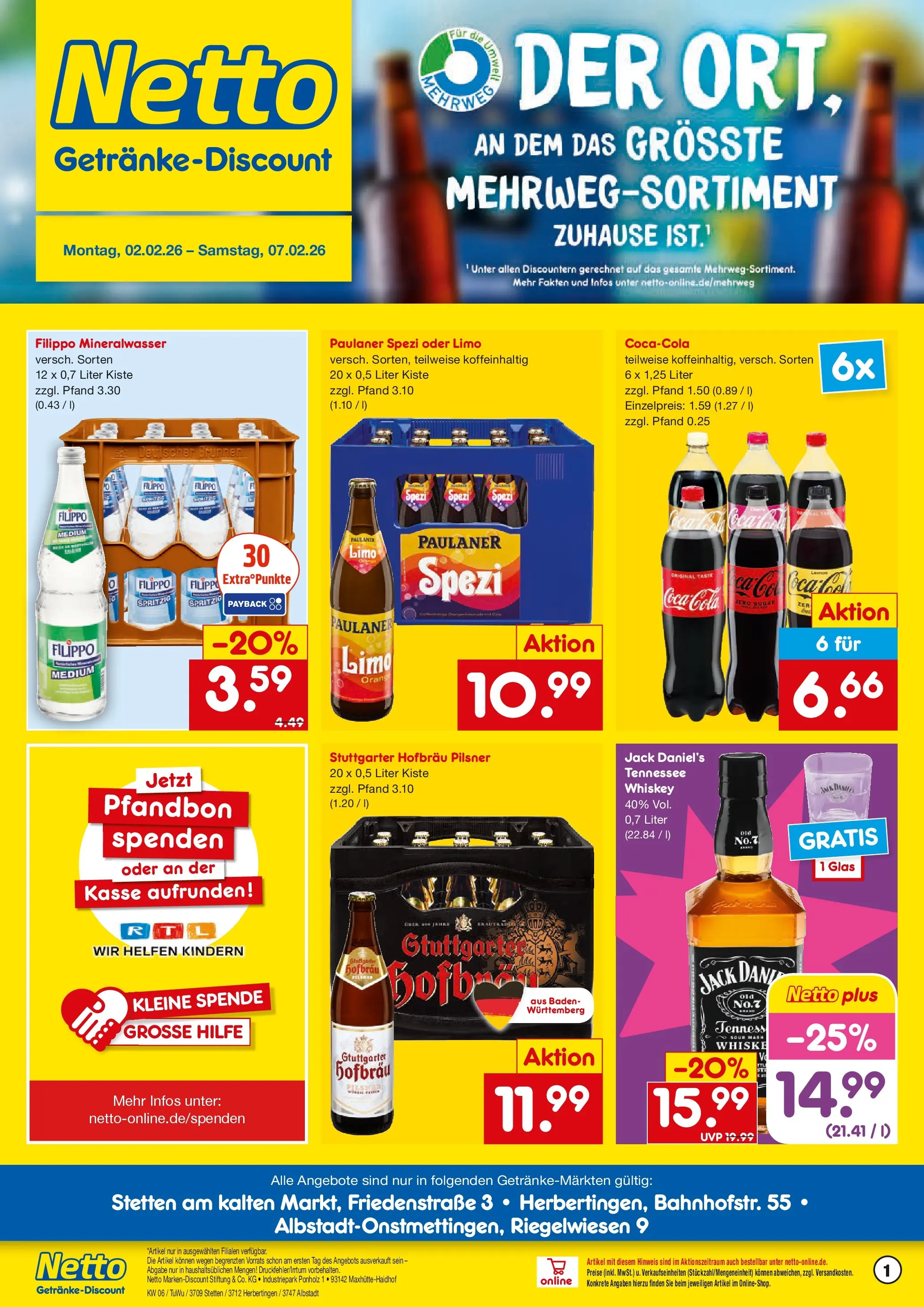 Netto Marken-Discount prospekt Stetten Am Kalten Markt	 (ab 02.02.2026) » Angebote | Seite: 1 | Produkte: Coca cola, Cola, Jack Daniel's, Paulaner