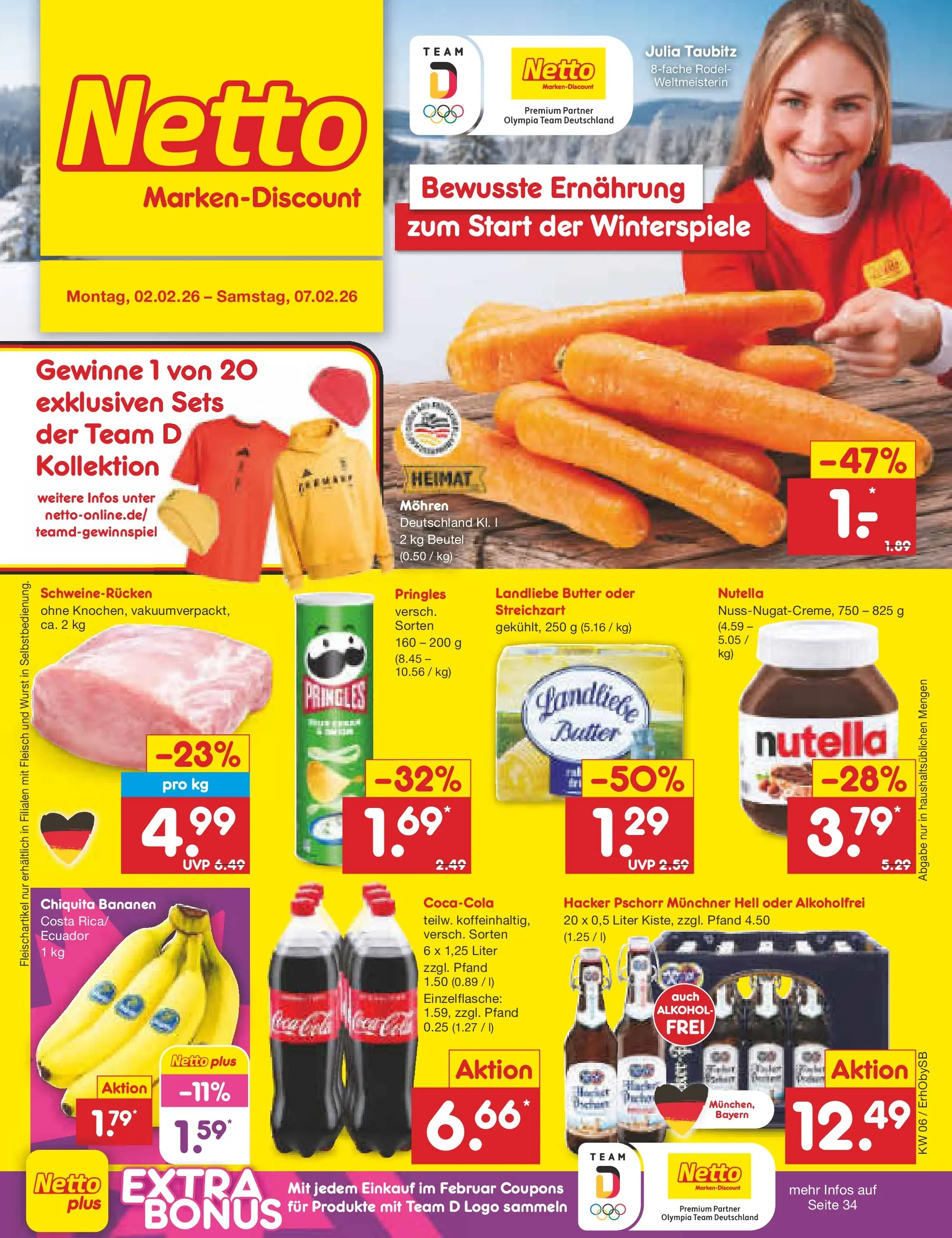 Netto Marken-Discount prospekt Mauern	 (ab 02.02.2026) » Angebote | Seite: 1 | Produkte: Landliebe butter, Mohren, Nutella, Wurst