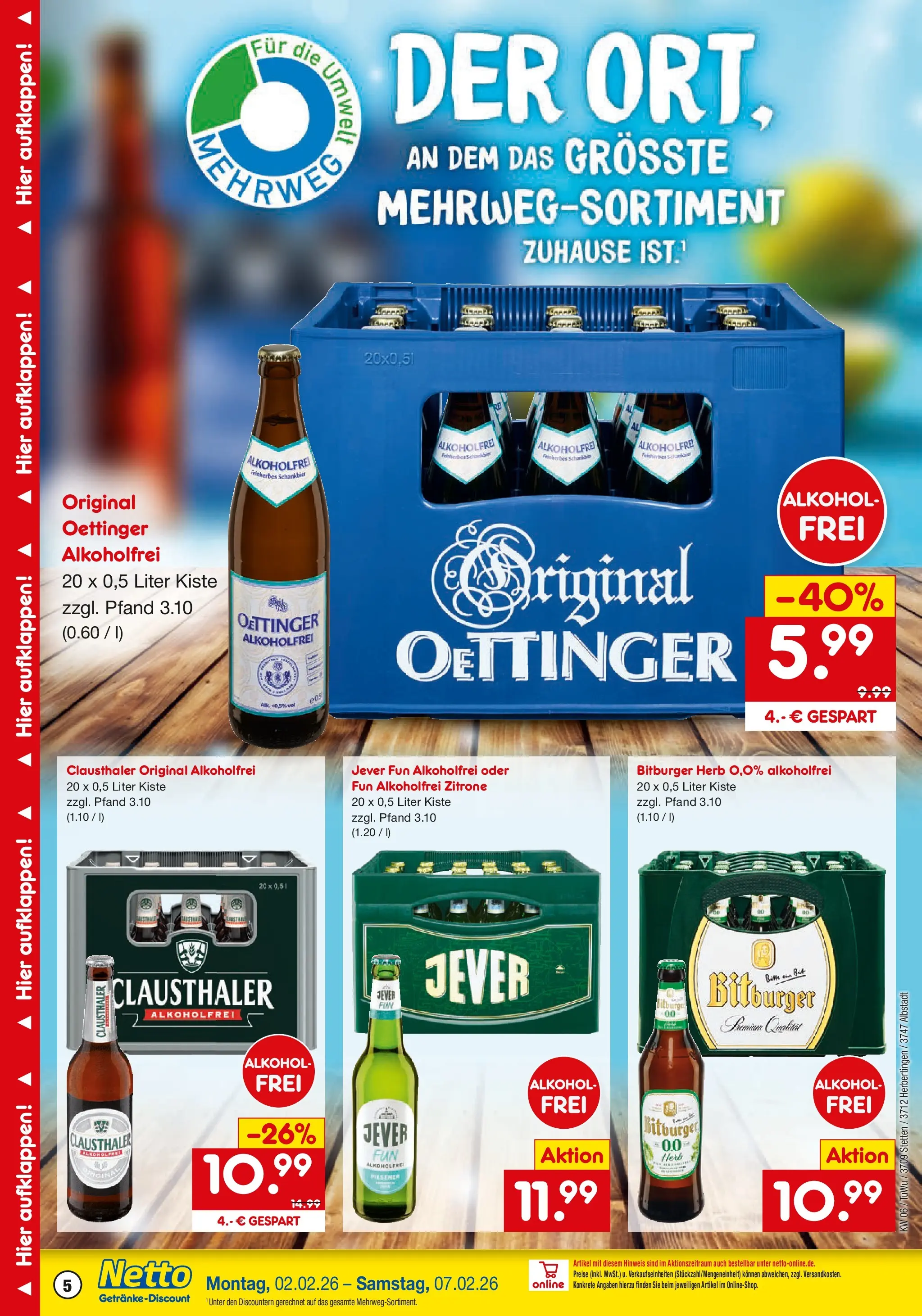 Netto Marken-Discount prospekt Stetten Am Kalten Markt	 (ab 02.02.2026) » Angebote | Seite: 5 | Produkte: Bitburger, Oettinger, Zitrone, Jever