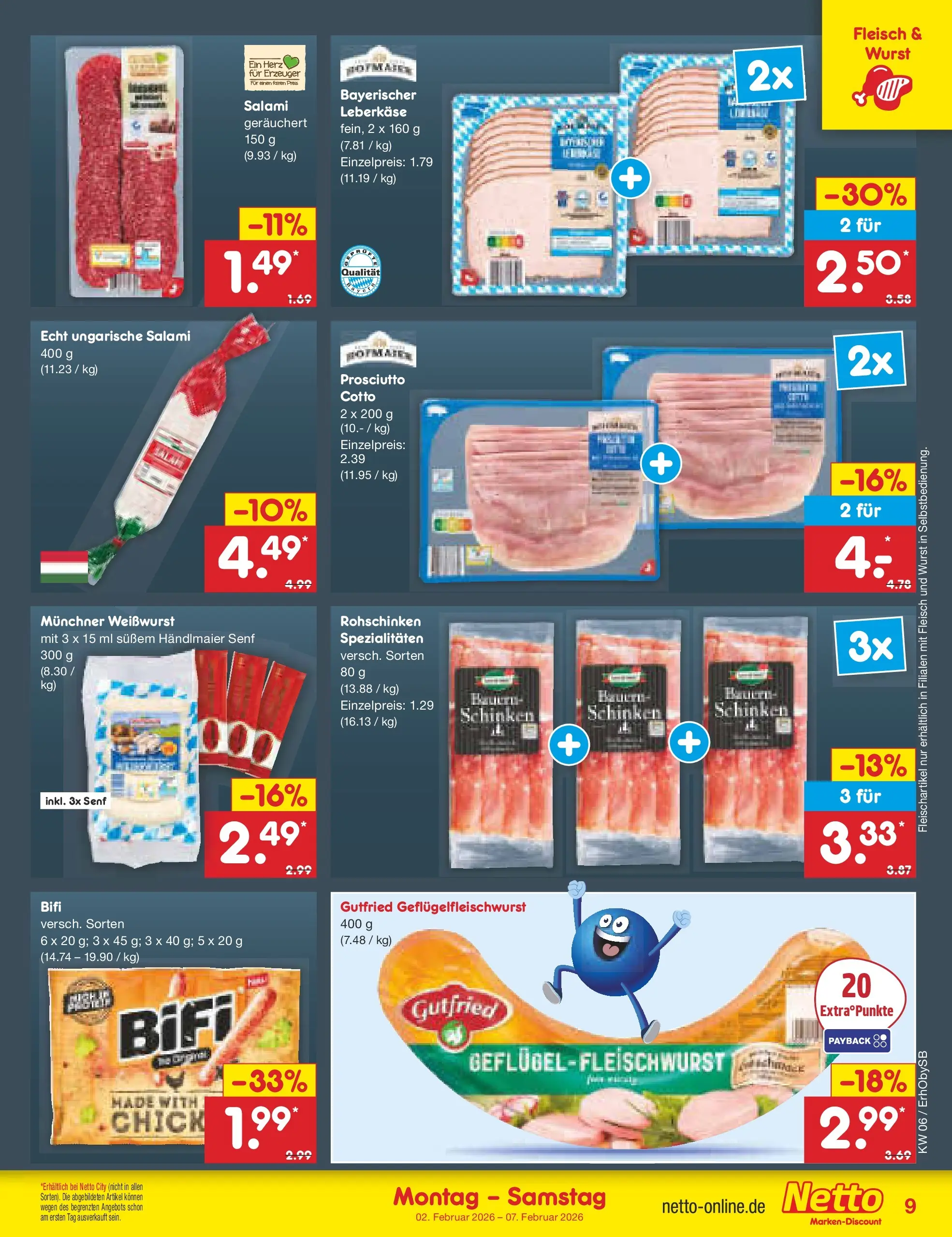 Netto Marken-Discount prospekt Mauern	 (ab 02.02.2026) » Angebote | Seite: 9 | Produkte: Weißwurst, Wurst, Fleisch, Leberkase