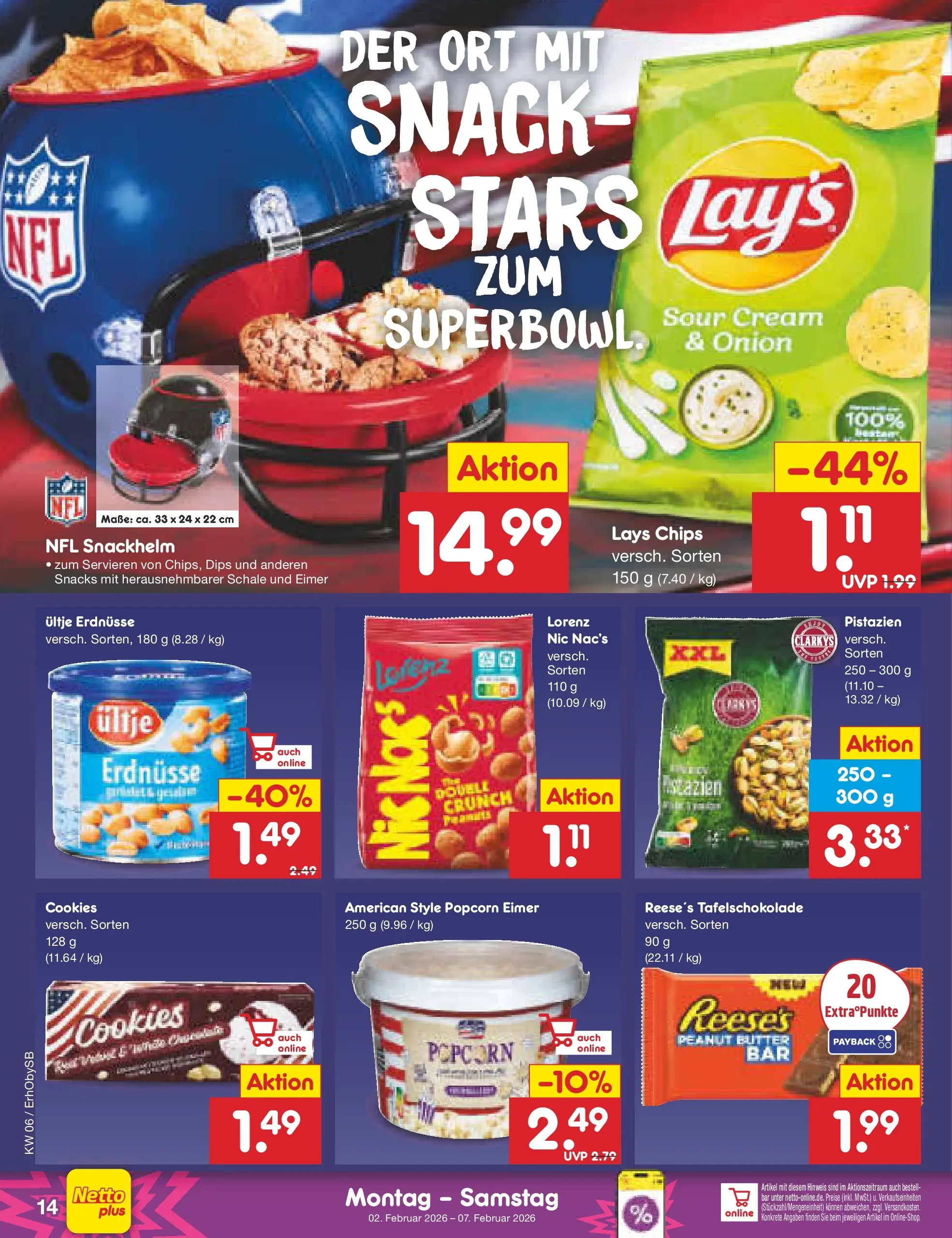 Netto Marken-Discount prospekt Mauern	 (ab 02.02.2026) » Angebote | Seite: 14 | Produkte: Ultje erdnusse, Erdnüsse, Butter, Chips