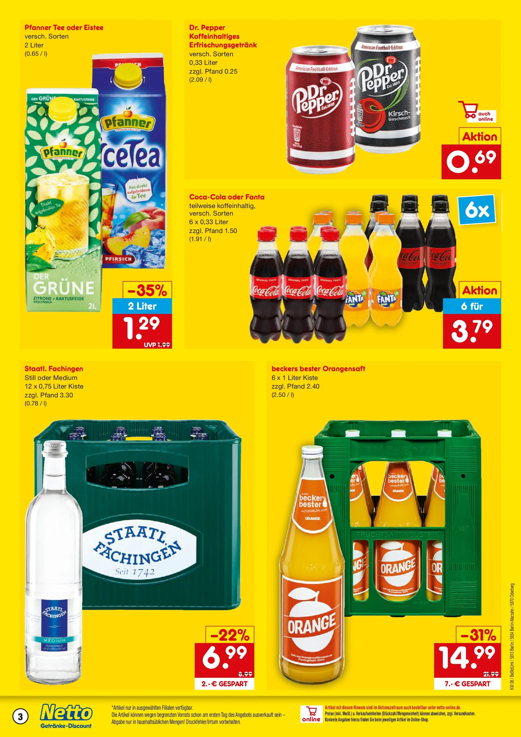Netto Marken-Discount prospekt Berlin	 (ab 01.02.2026) » Angebote | Seite: 3 | Produkte: Coca cola, Staatl fachingen, Orangensaft, Tee