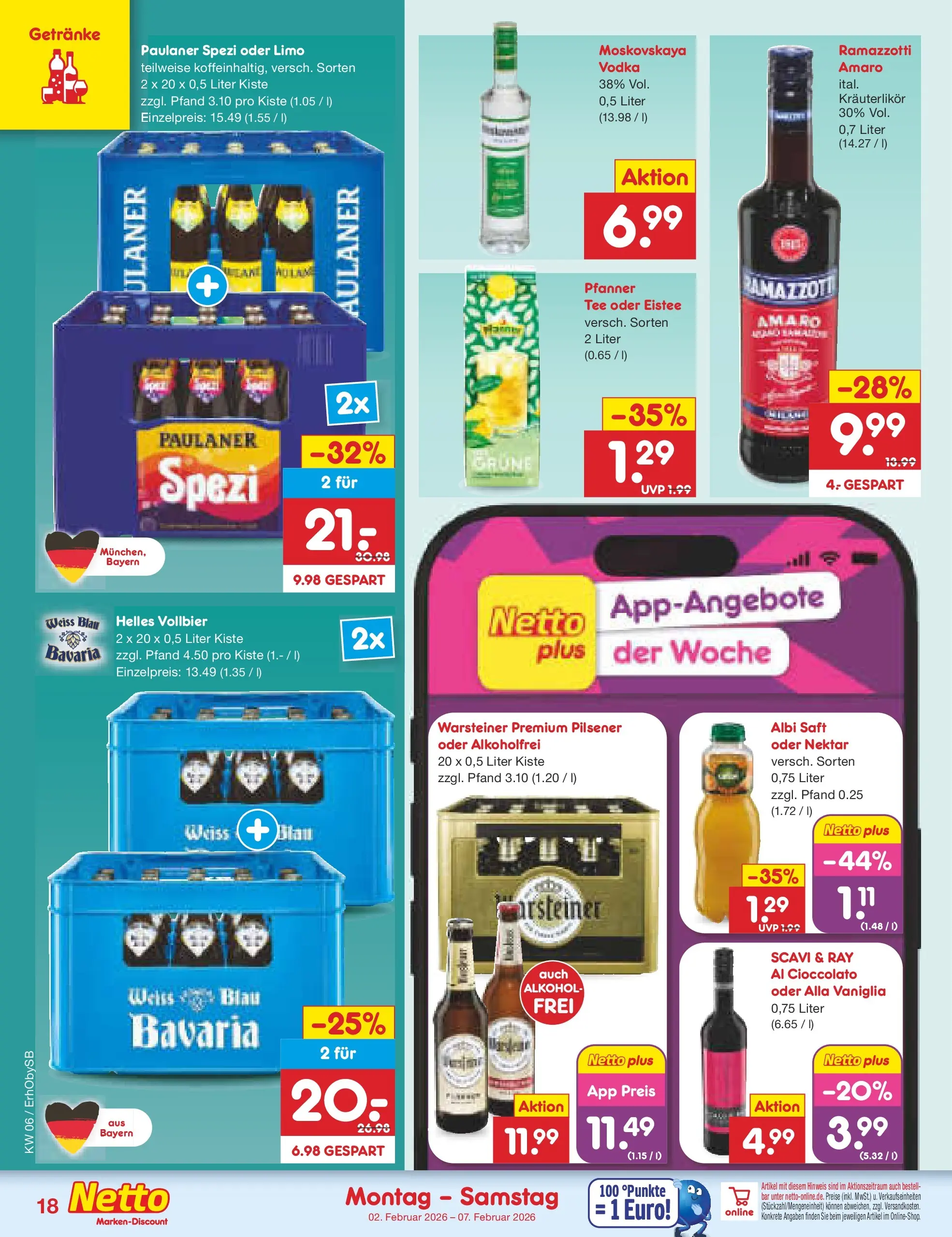 Netto Marken-Discount prospekt Mauern	 (ab 02.02.2026) » Angebote | Seite: 18 | Produkte: Paulaner spezi, Vodka, Tee, Ramazzotti