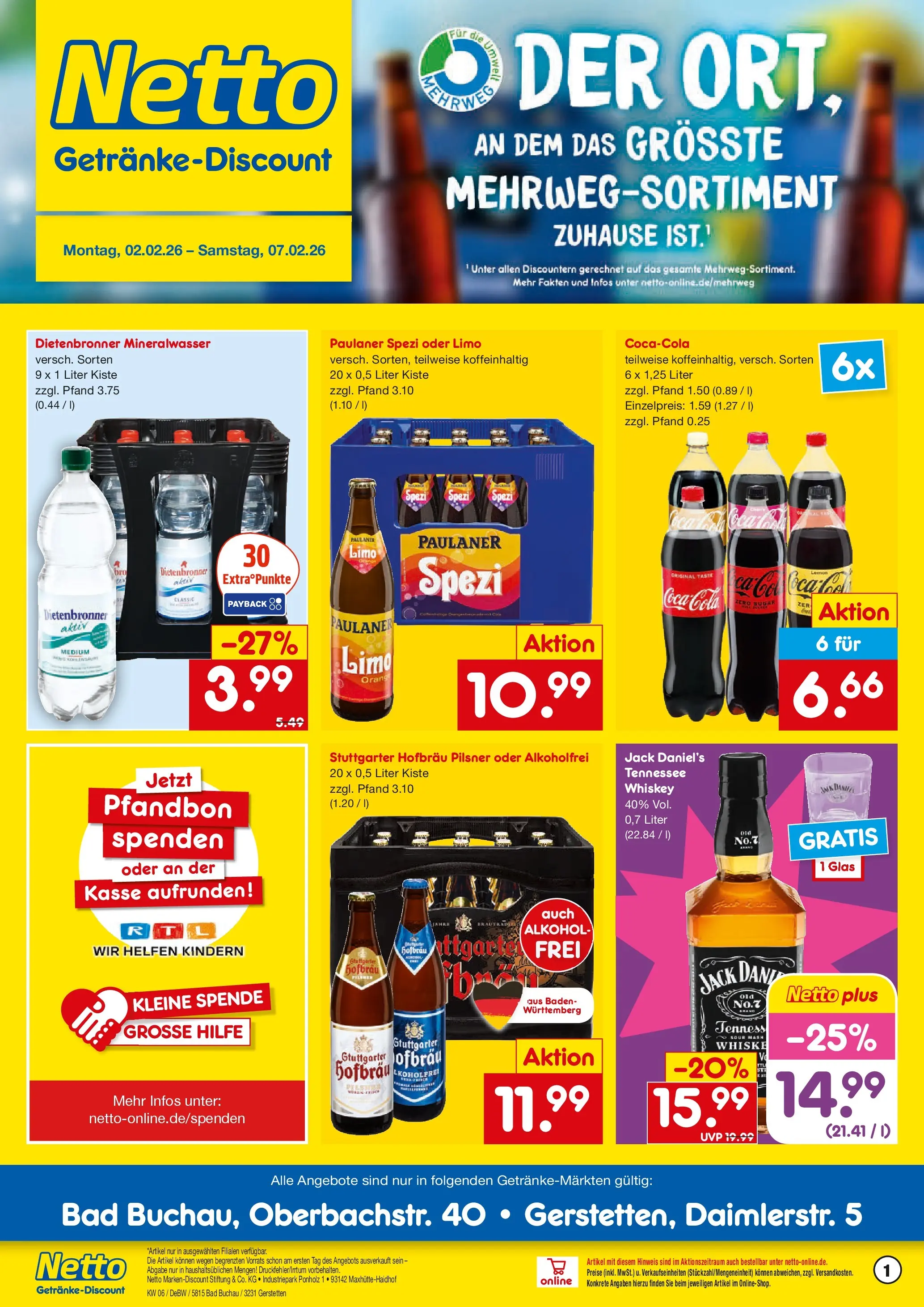 Netto Marken-Discount prospekt Gerstetten	 (ab 02.02.2026) » Angebote | Seite: 1 | Produkte: Bad, Jack Daniel's, Whiskey, Paulaner