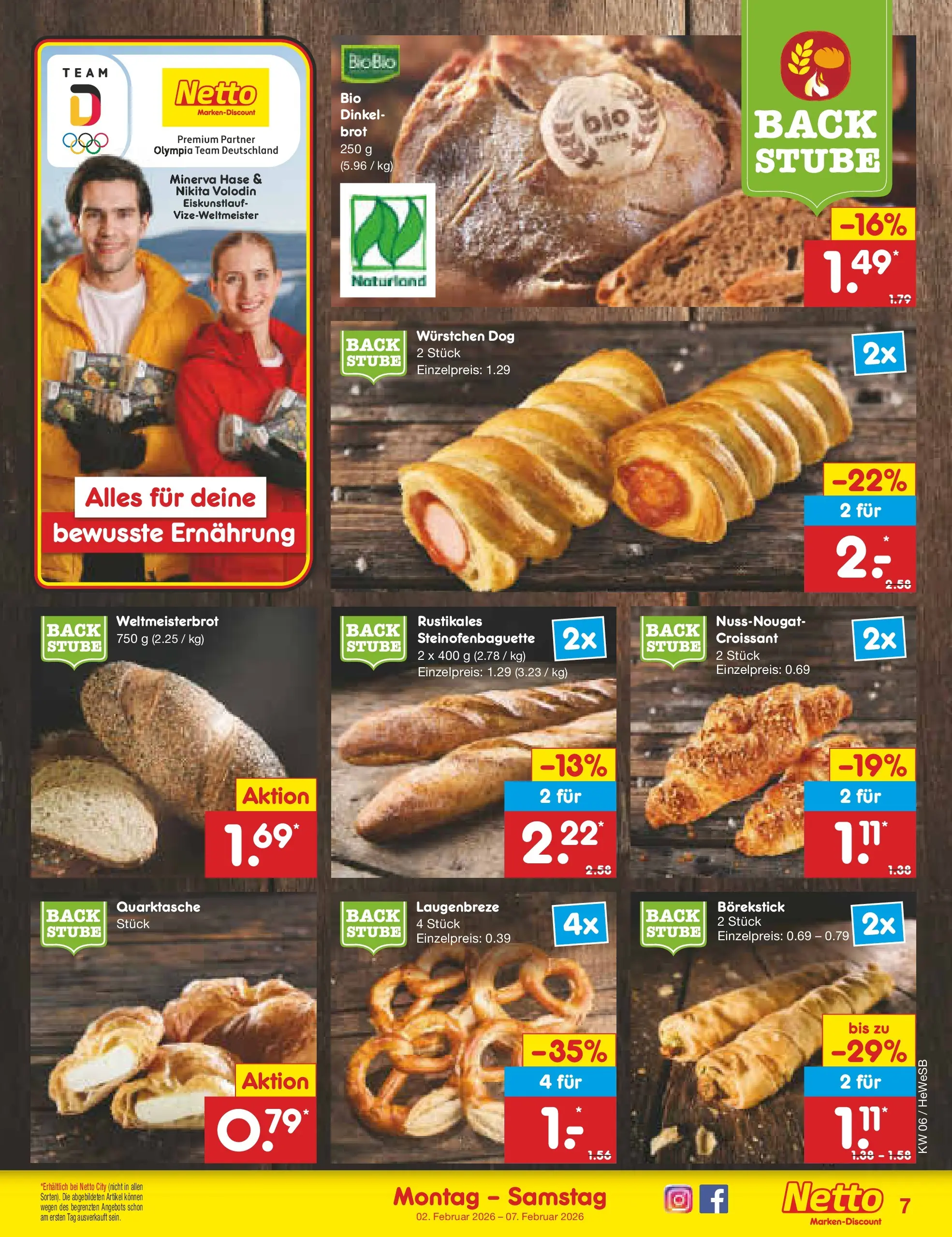 Netto Marken-Discount prospekt Hamburg	 (ab 02.02.2026) » Angebote | Seite: 7 | Produkte: Croissant, Brot