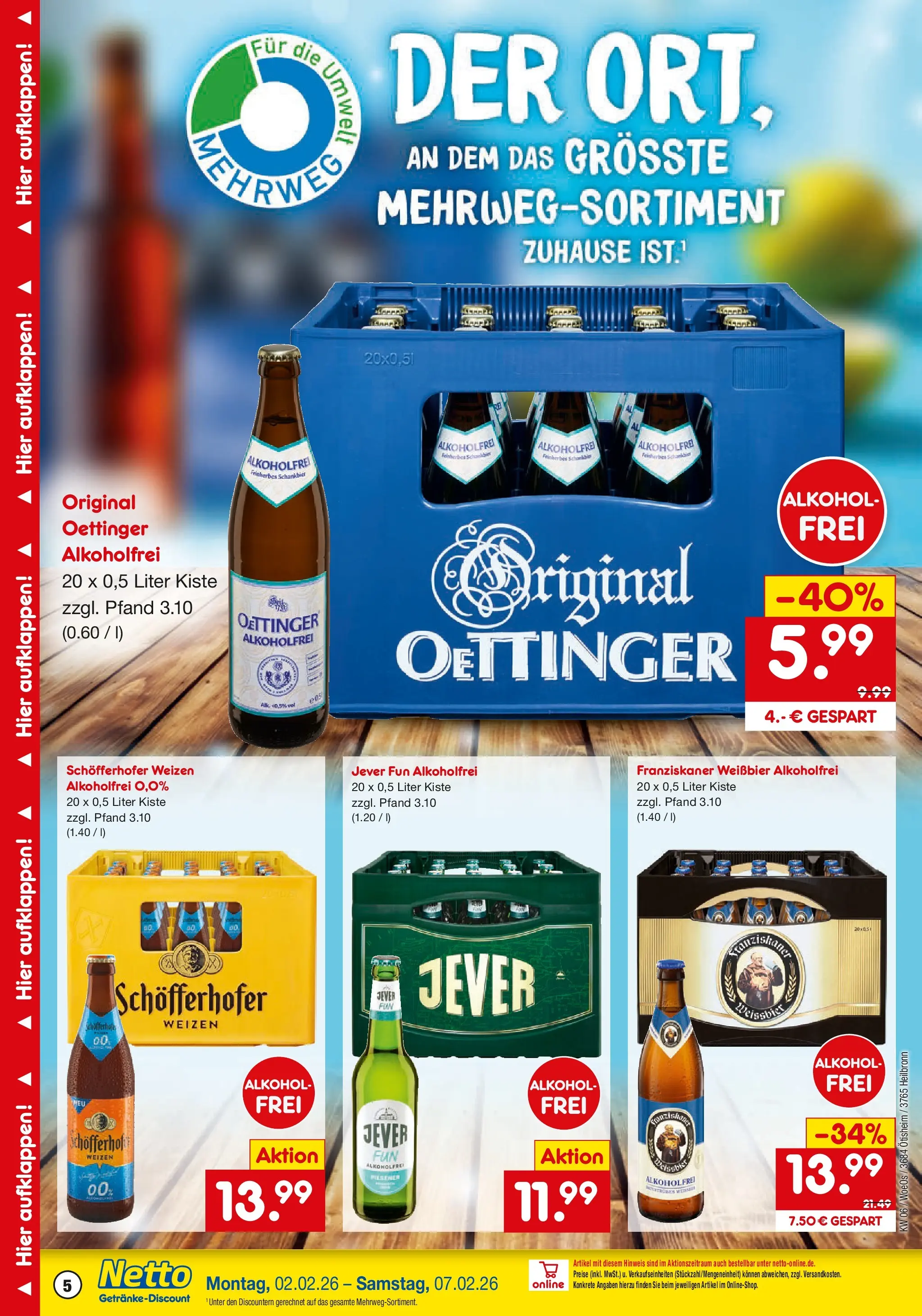 Netto Marken-Discount prospekt Ötisheim	 (ab 02.02.2026) » Angebote | Seite: 5 | Produkte: Franziskaner, Weißbier, Oettinger, Jever