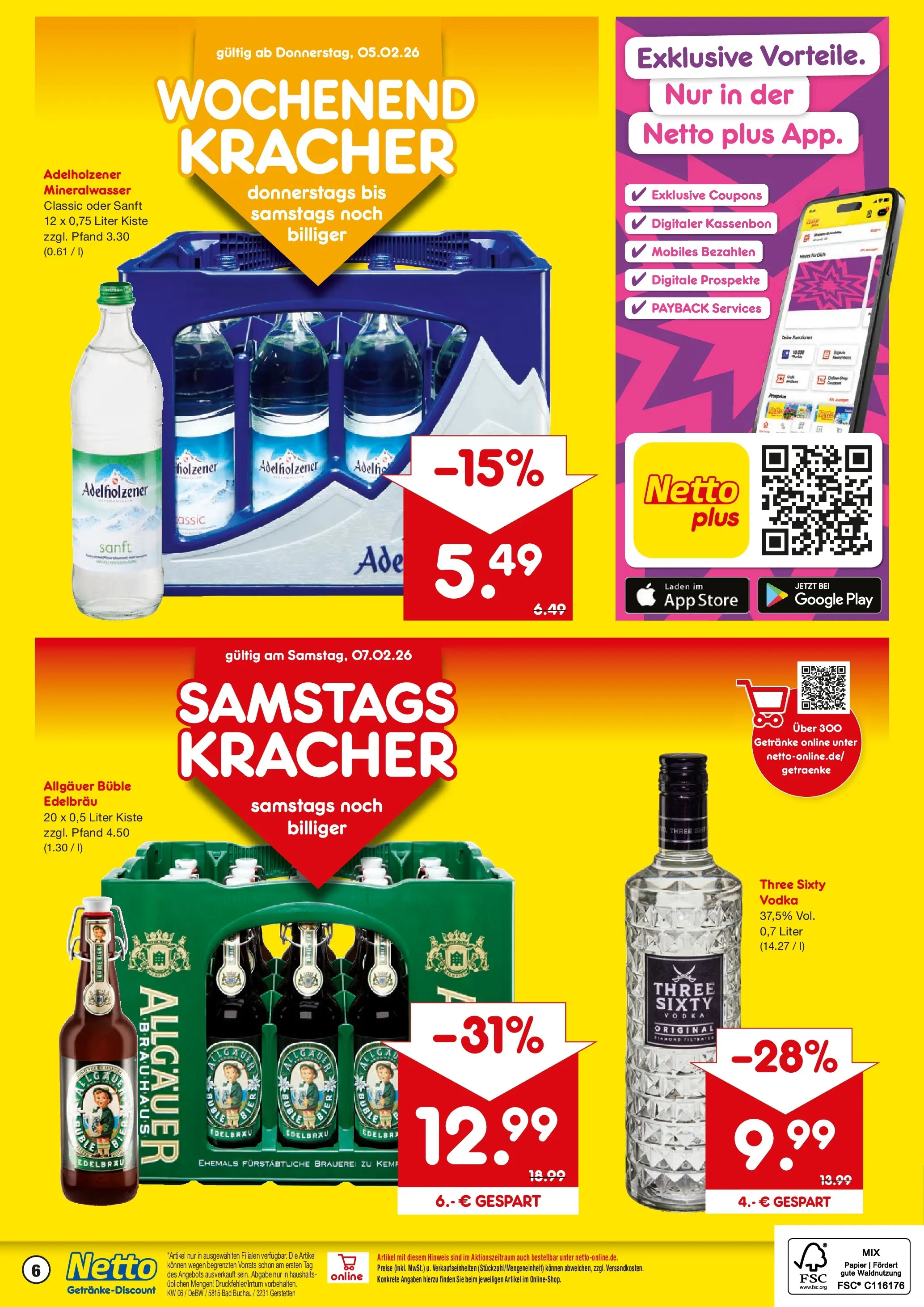 Netto Marken-Discount prospekt Gerstetten	 (ab 02.02.2026) » Angebote | Seite: 6 | Produkte: Bad, Adelholzener, Mineralwasser, Vodka