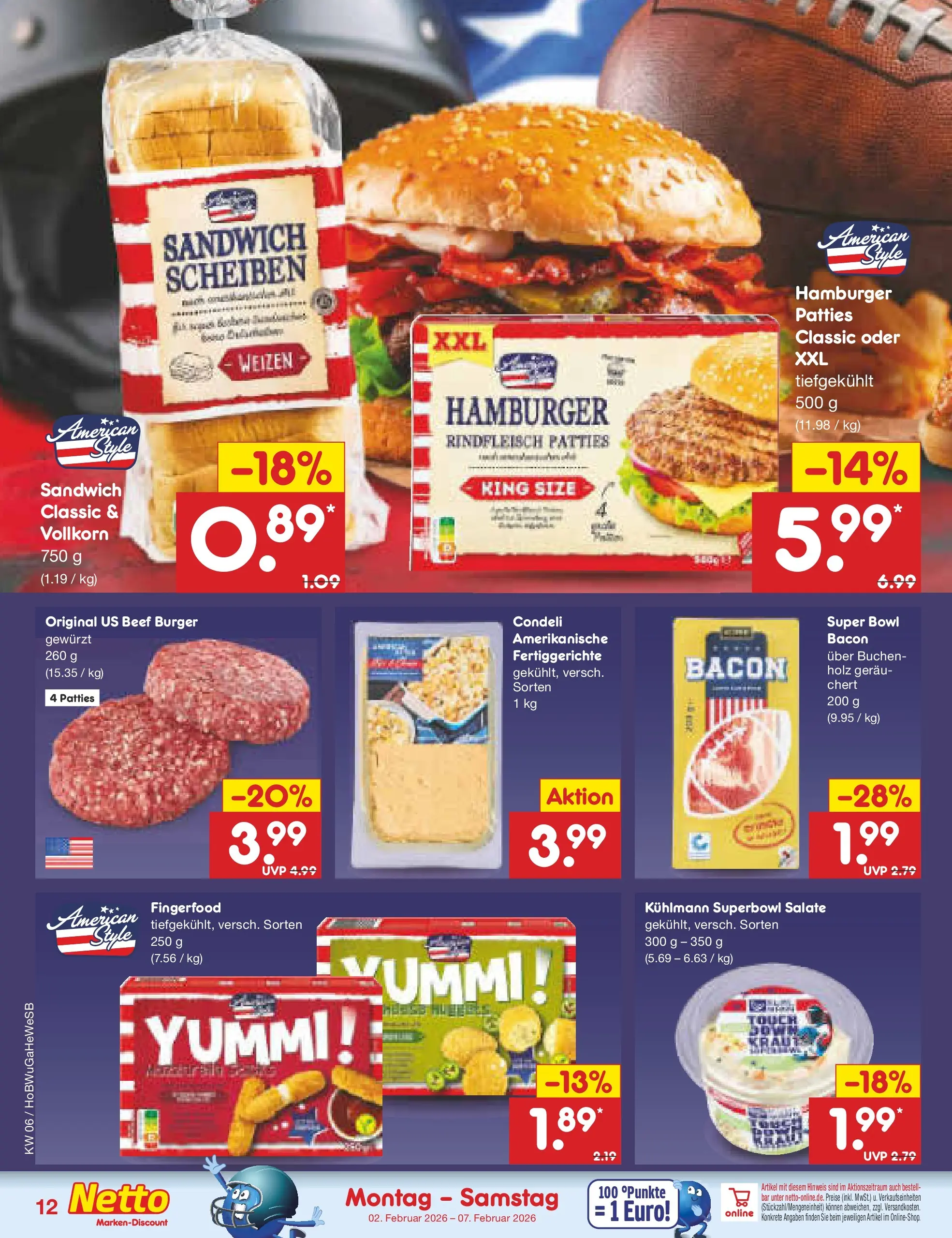 Netto Marken-Discount prospekt Stemwede-Dielingen	 (ab 01.02.2026) » Angebote | Seite: 12 | Produkte: Burger, Fertiggerichte, Rindfleisch