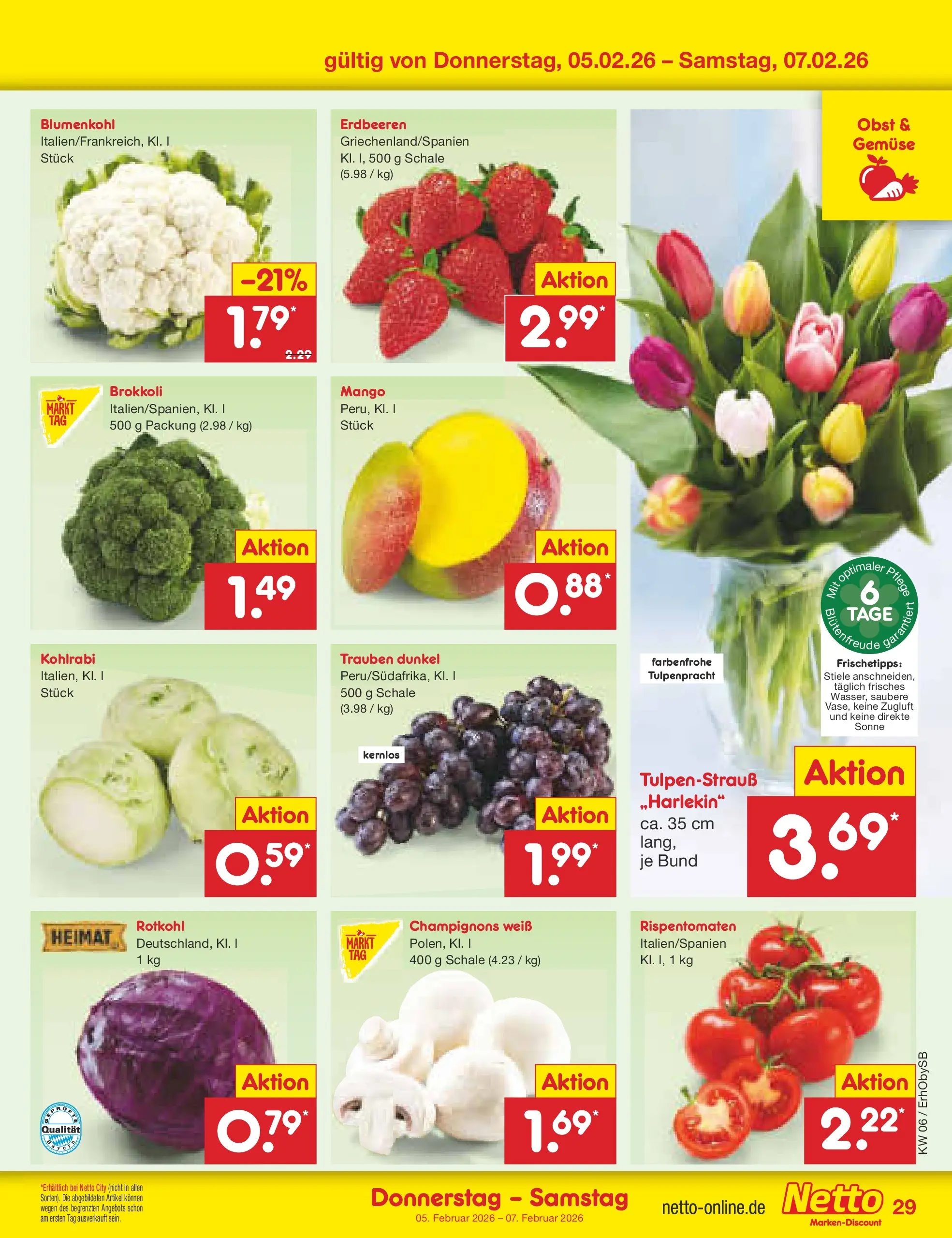Netto Marken-Discount prospekt Mauern	 (ab 02.02.2026) » Angebote | Seite: 33 | Produkte: Kohlrabi, Champignons, Brokkoli, Blumenkohl