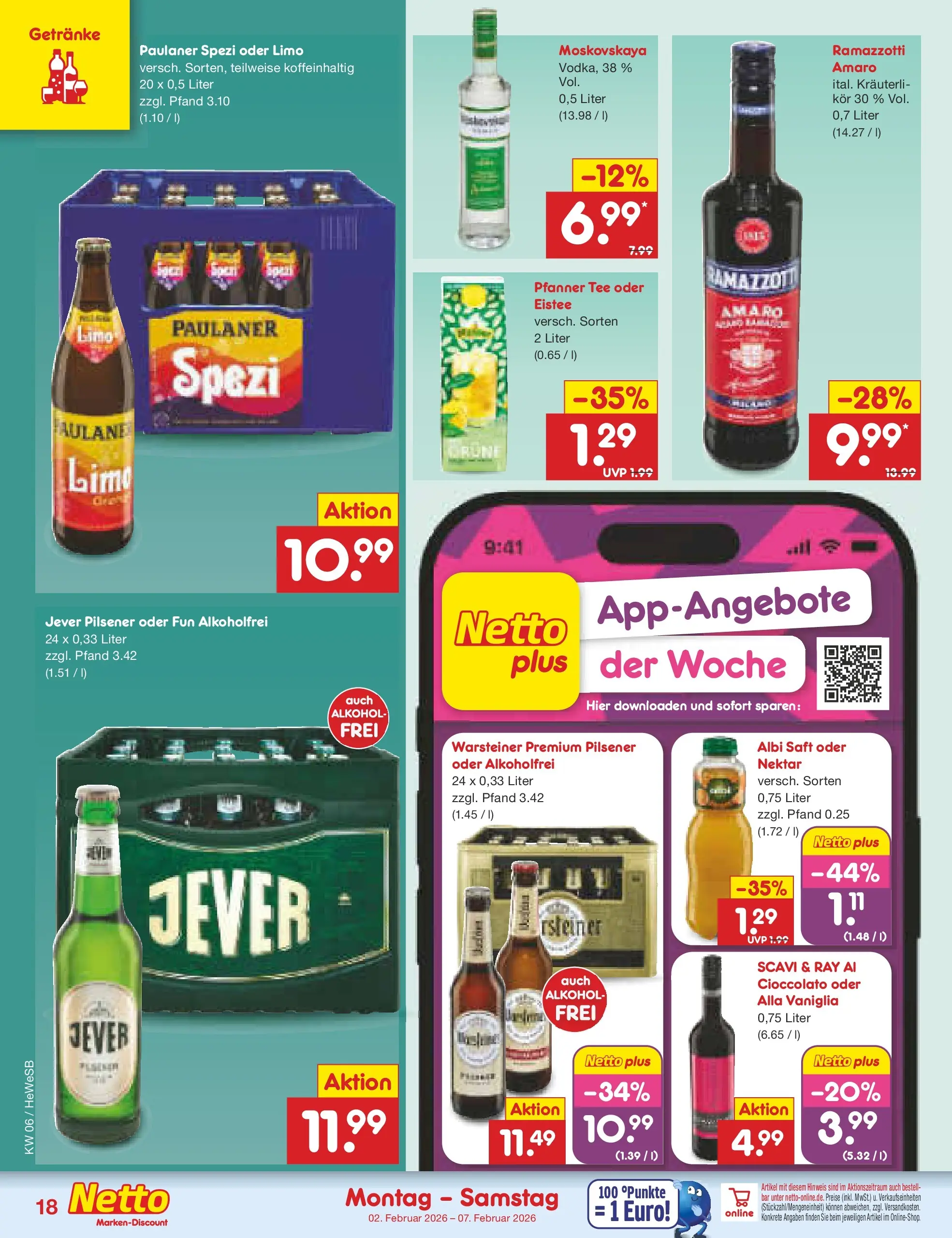 Netto Marken-Discount prospekt Hamburg	 (ab 02.02.2026) » Angebote | Seite: 18 | Produkte: Warsteiner, Tee, Ramazzotti, Paulaner