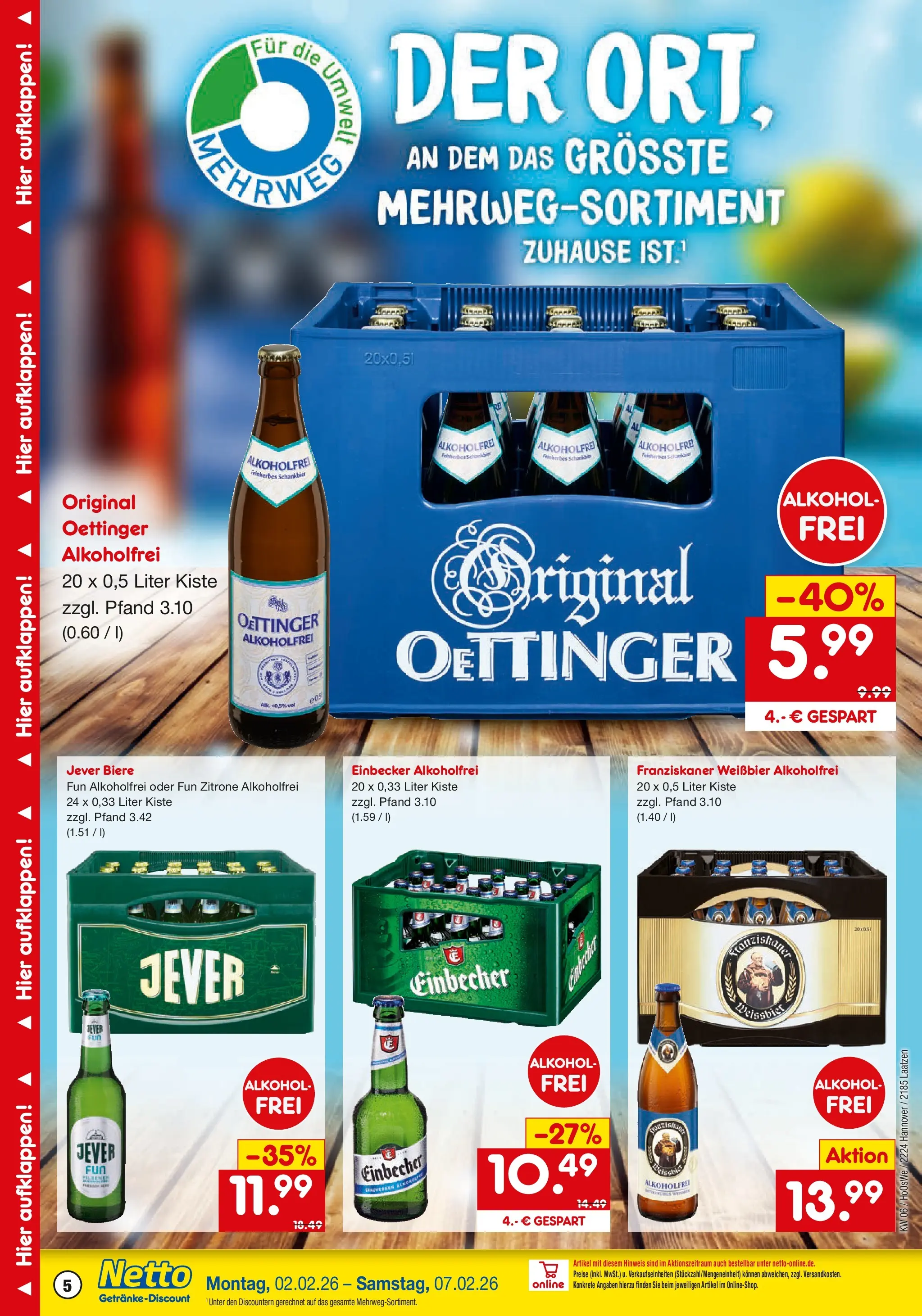 Netto Marken-Discount prospekt Laatzen	 (ab 02.02.2026) » Angebote | Seite: 5 | Produkte: Franziskaner, Weißbier, Oettinger, Jever