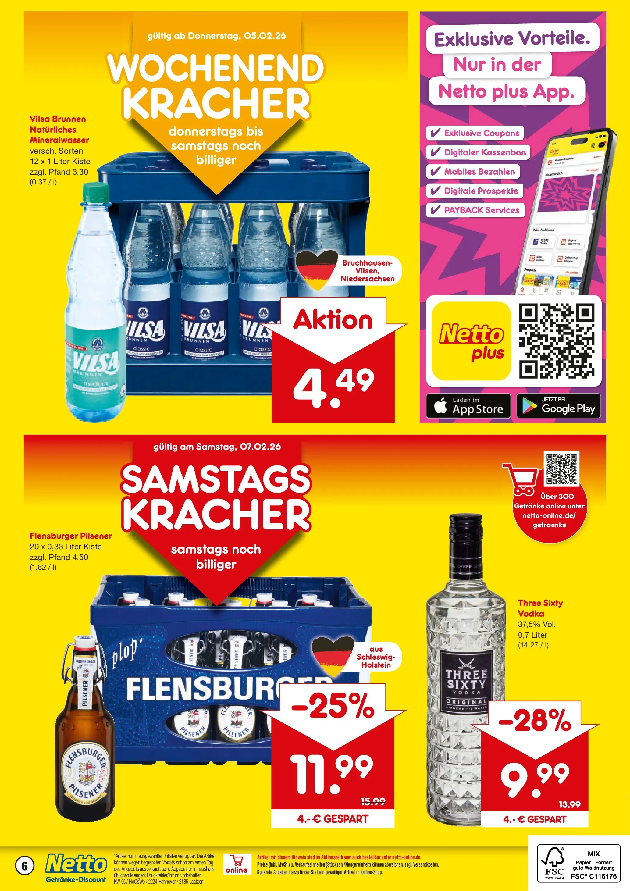 Netto Marken-Discount prospekt Laatzen	 (ab 02.02.2026) » Angebote | Seite: 6 | Produkte: Mineralwasser, Flensburger, Vodka