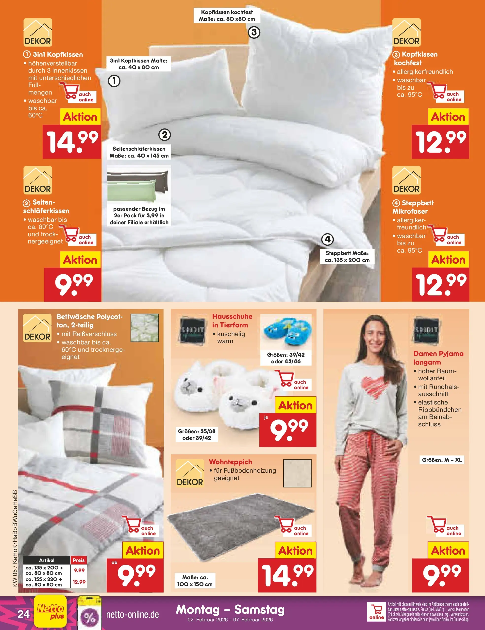 Netto Marken-Discount prospekt Stemwede-Dielingen	 (ab 01.02.2026) » Angebote | Seite: 32 | Produkte: Bettwäsche, Kopfkissen, Pyjama, Hausschuhe